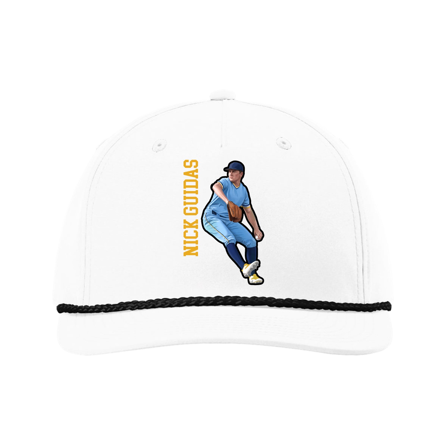 Five-Panel Classic Rope Cap — Name Vertical in White