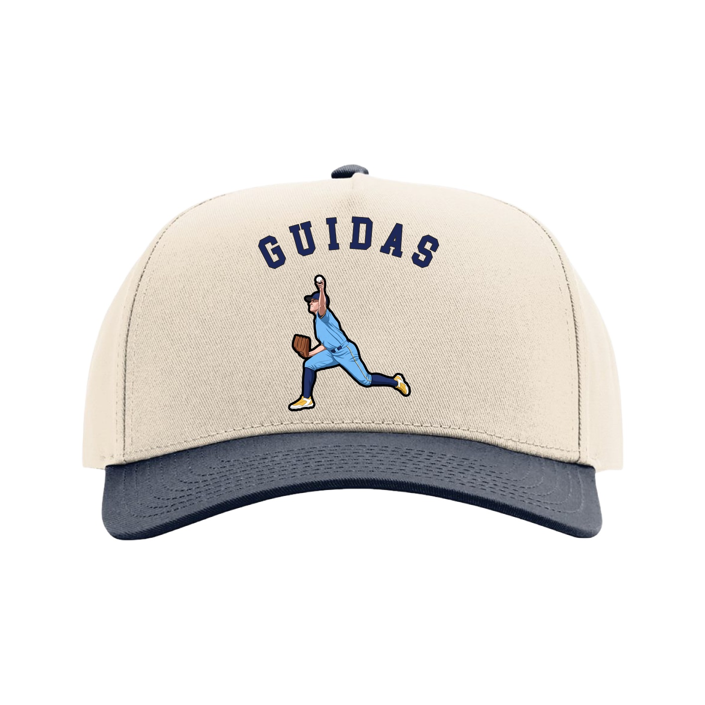 Full Fabric Five-Panel Champ Cap — Shirsey Arch in Cream/Navy