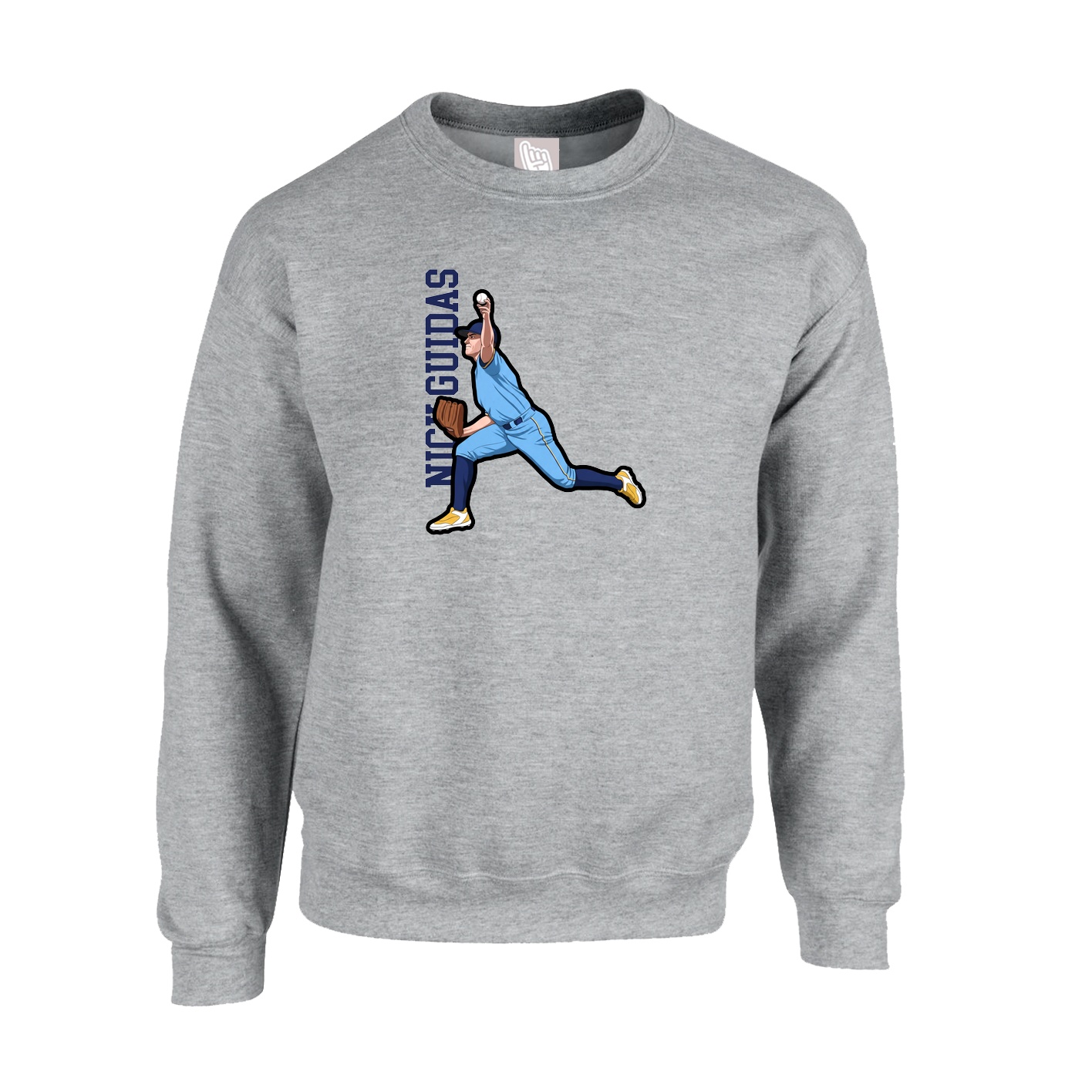 Fleece Crew — Name Vertical in Grey
