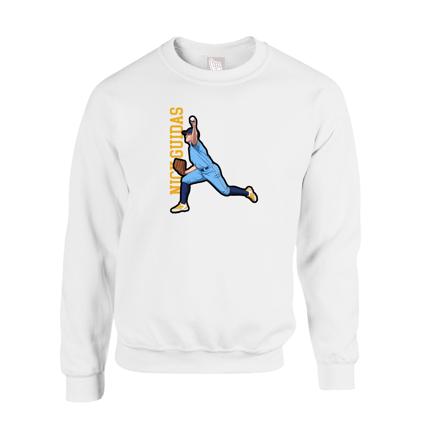 Fleece Crew — Name Vertical in White