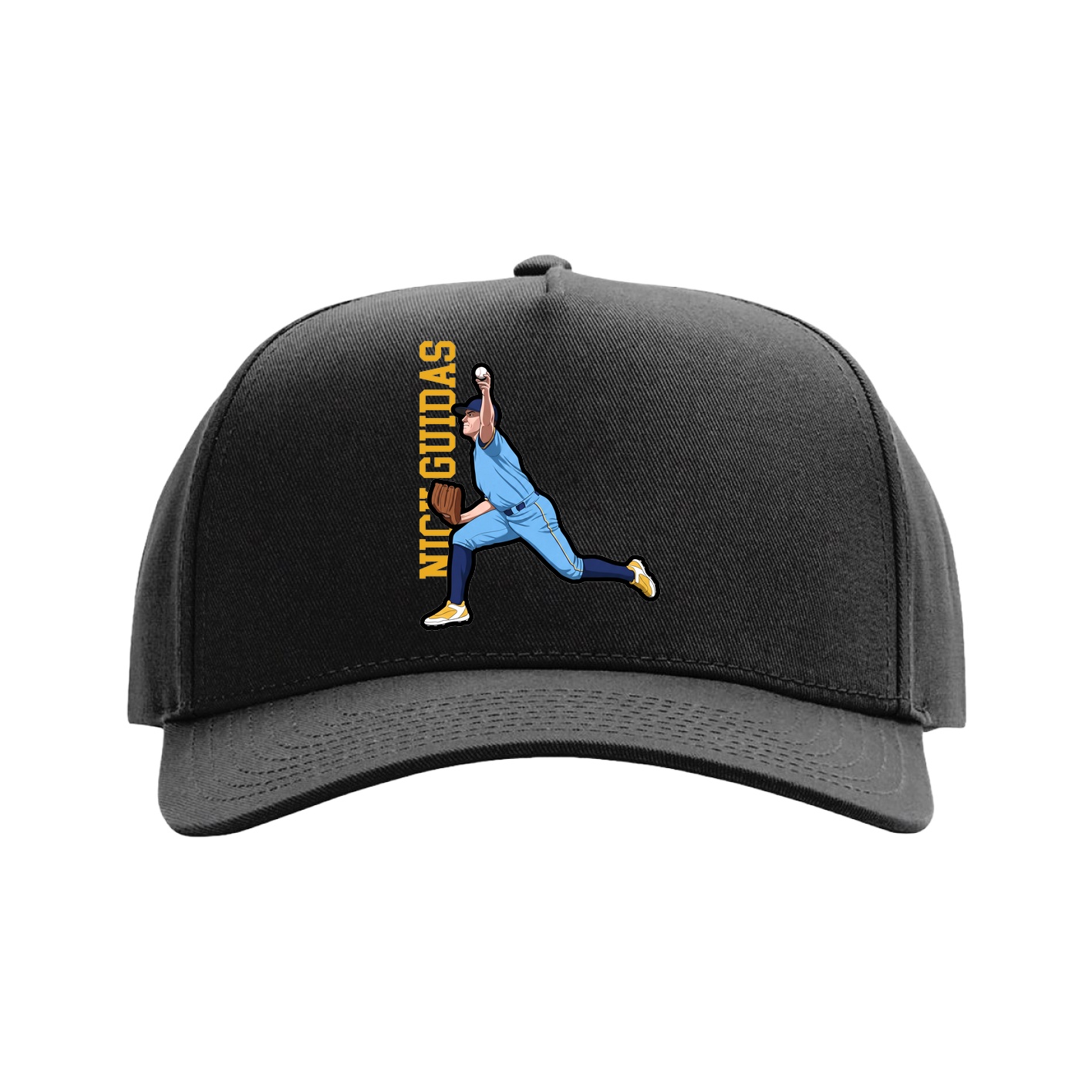 Full Fabric Five-Panel Champ Cap — Name Vertical in Black
