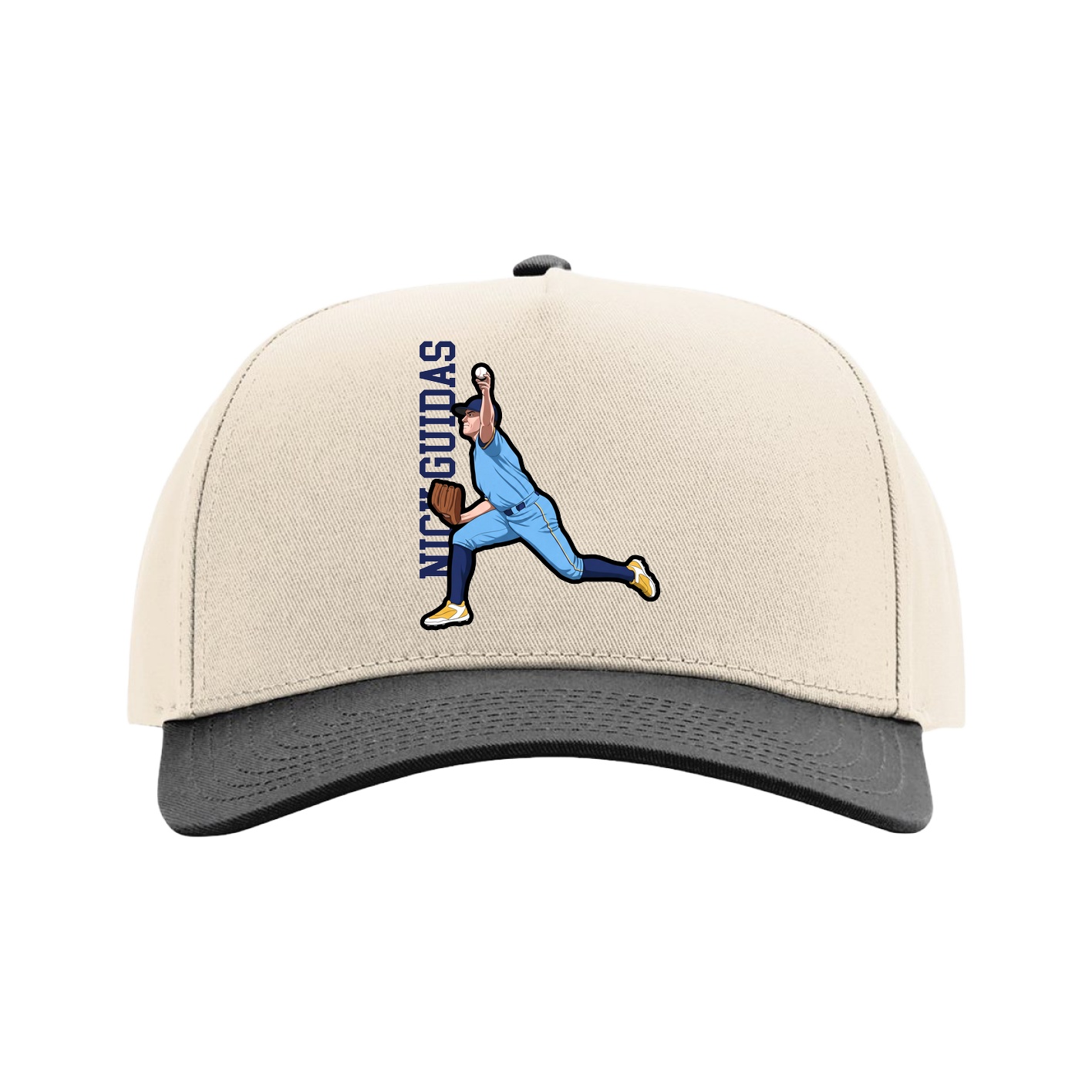 Full Fabric Five-Panel Champ Cap — Name Vertical in Cream/Black