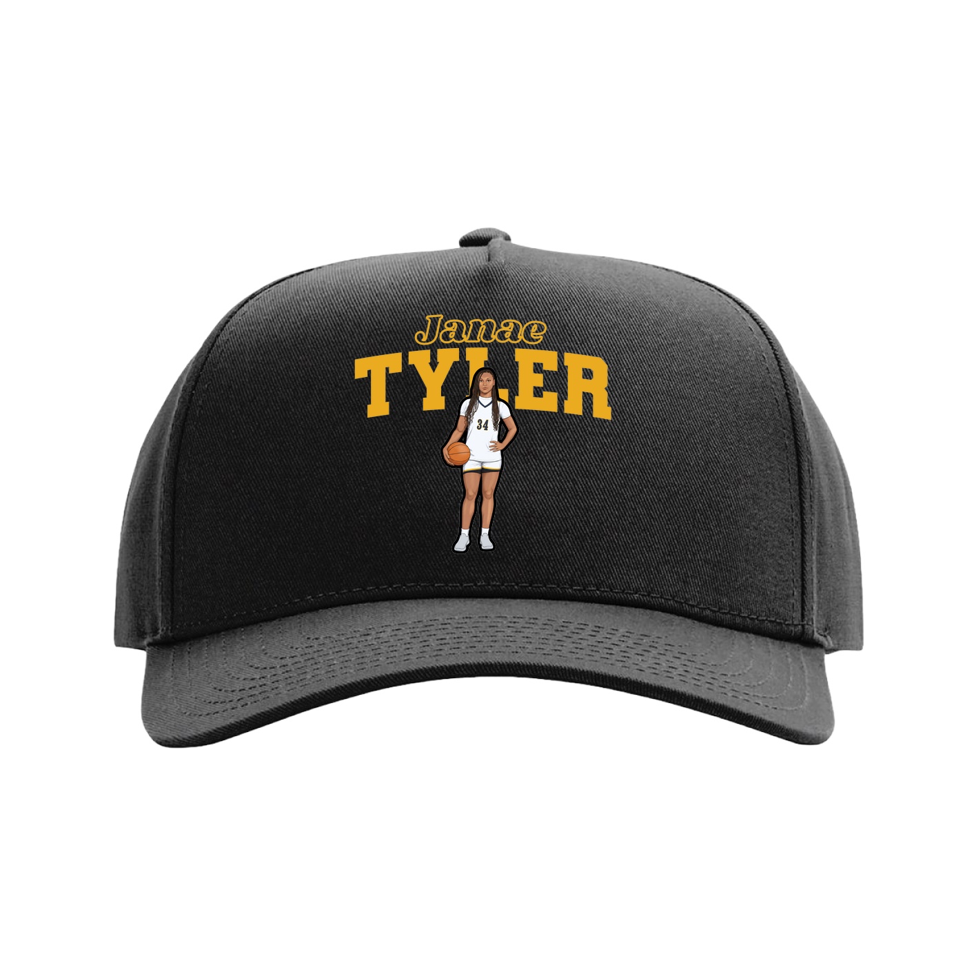 Full Fabric Five-Panel Champ Cap — Name Arch in Black