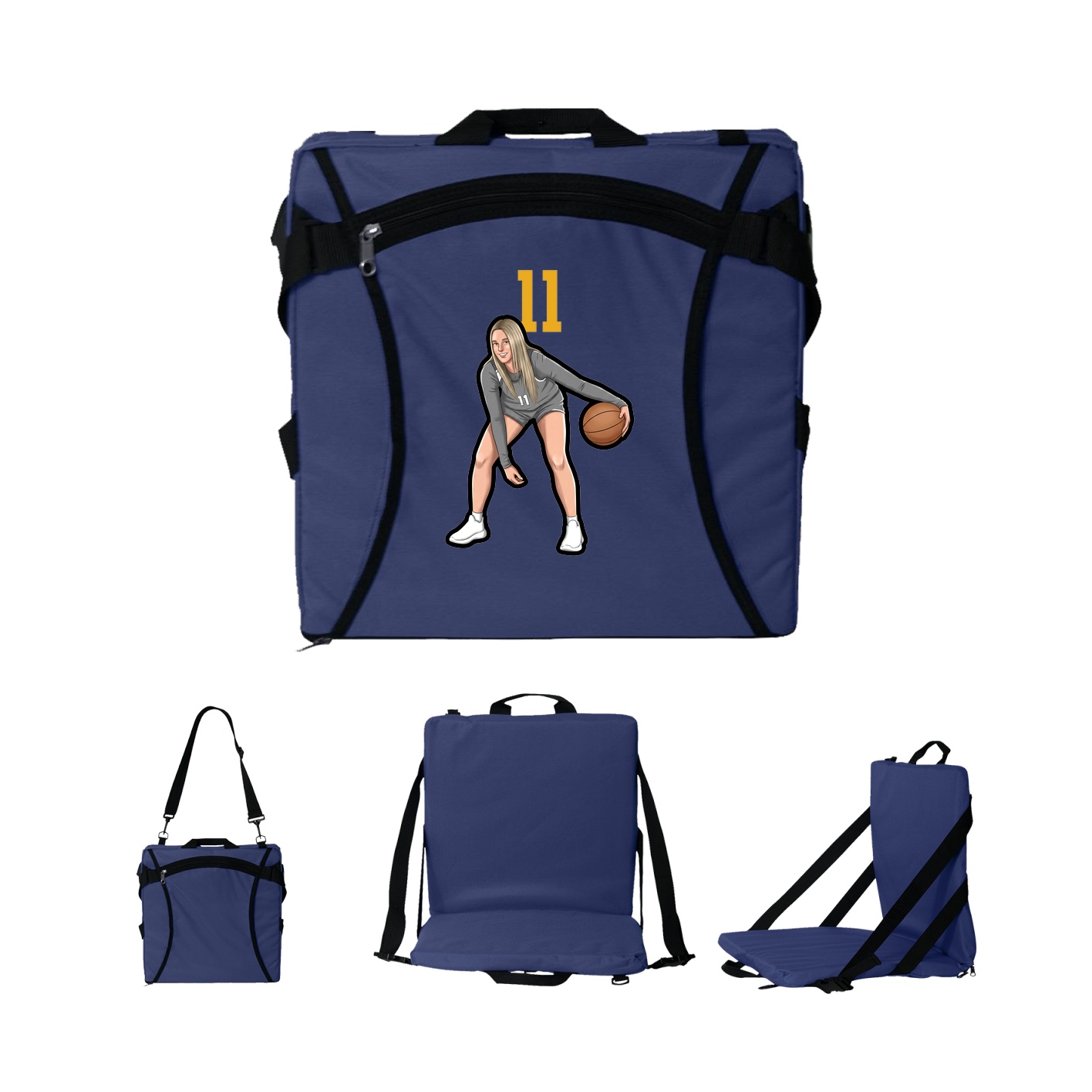 Folding Stadium Seat — Number Top in Navy