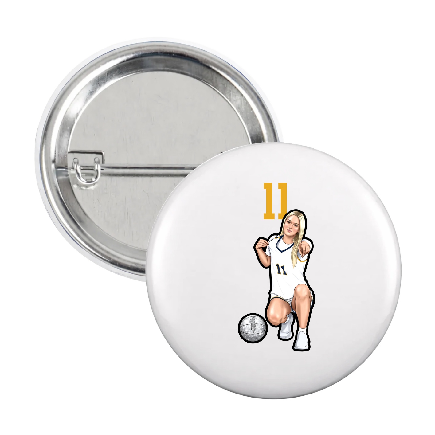 Game Day Button — Number Top in White