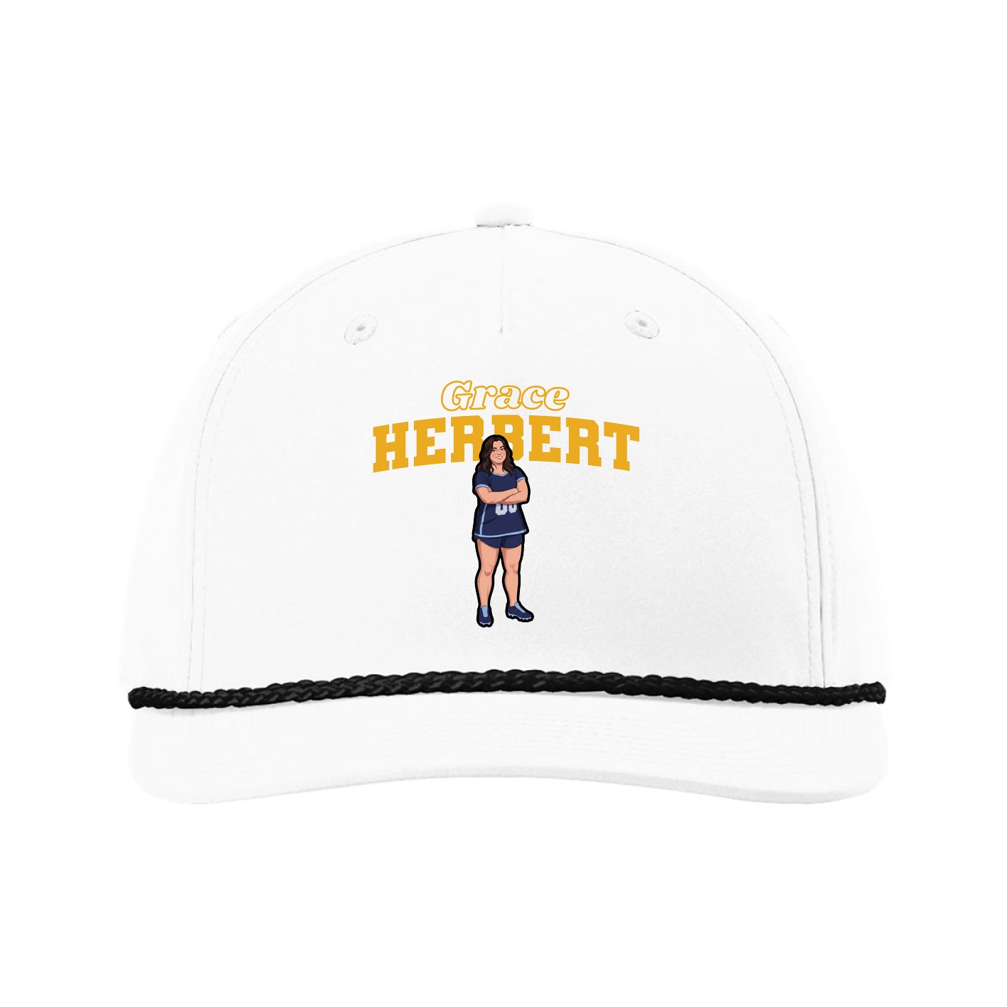 Five-Panel Classic Rope Cap — Name Arch in White