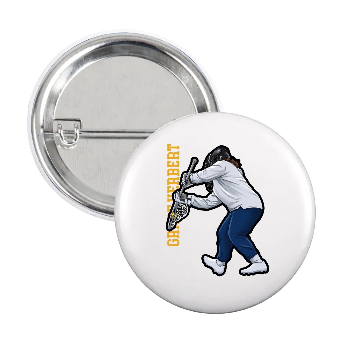 Game Day Button — Name Vertical in White