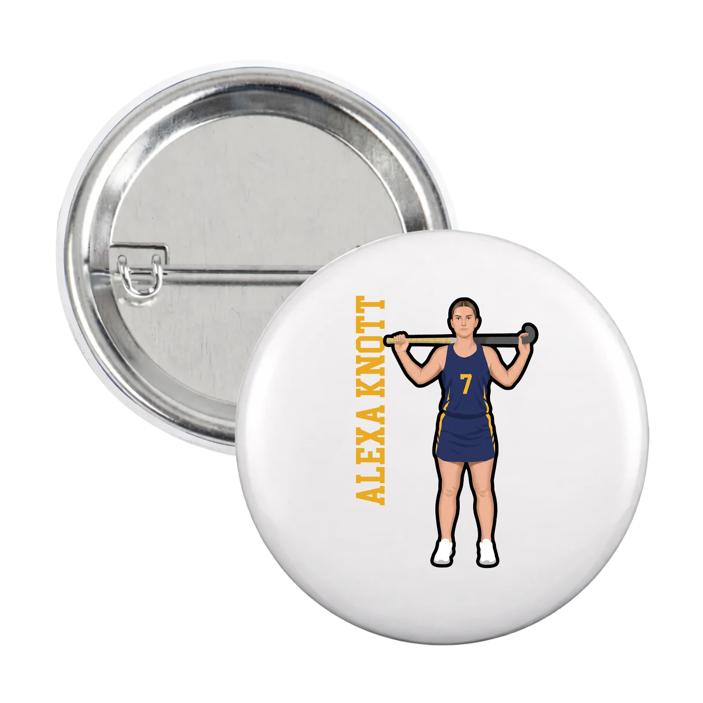 Game Day Button — Name Vertical in White
