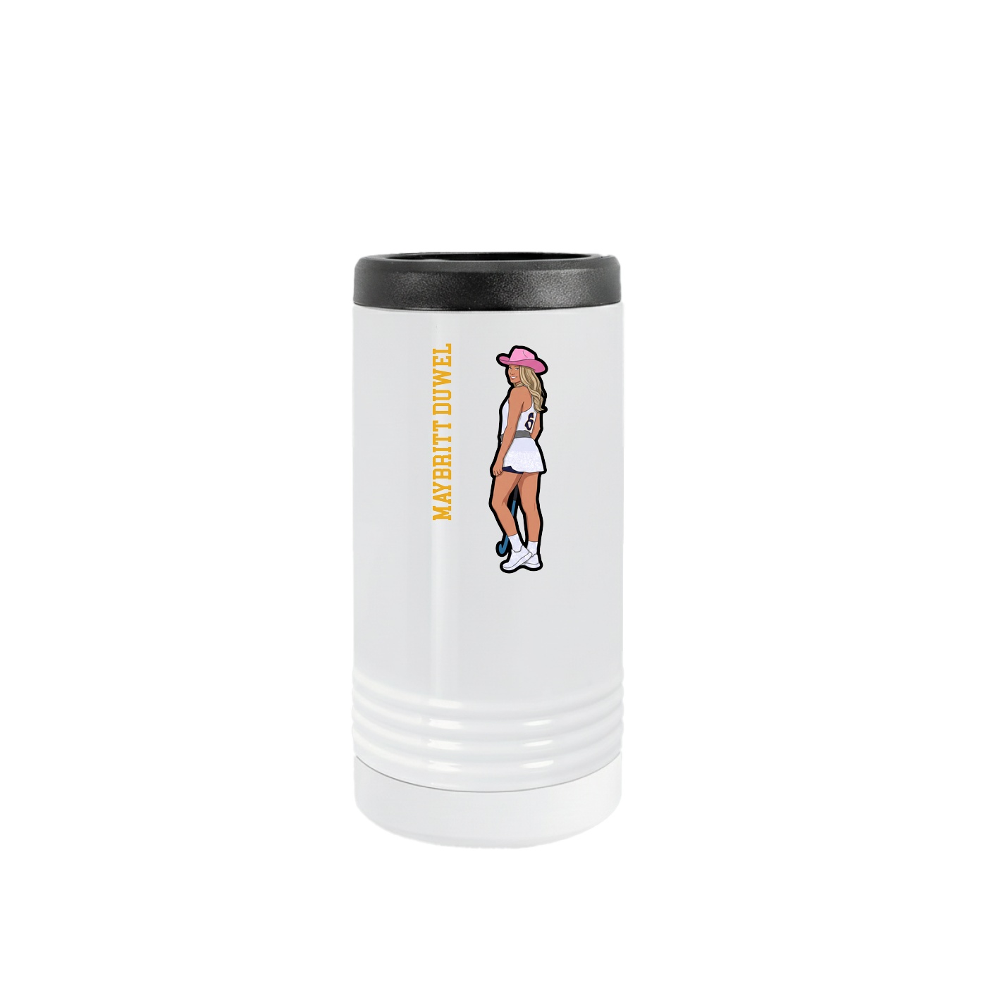 Slim Beverage Holder — Name Vertical in White