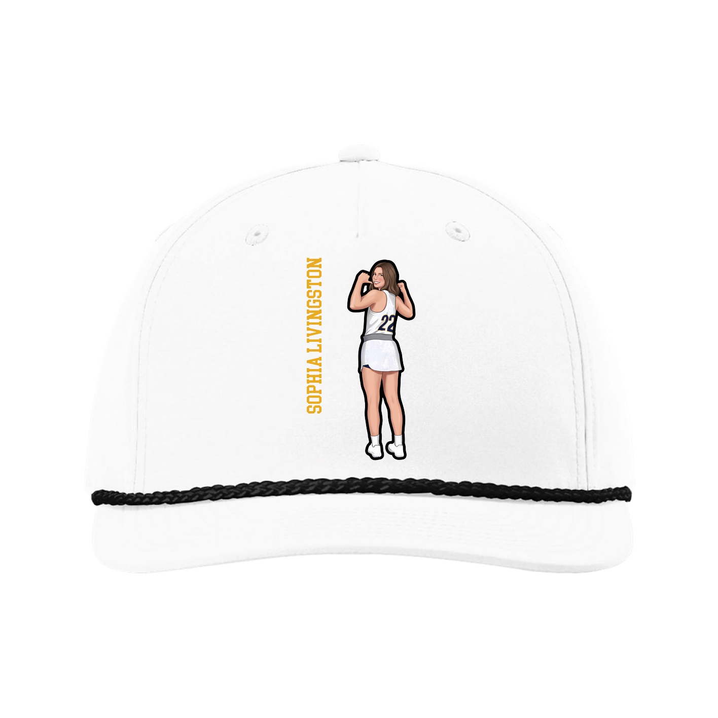 Five-Panel Classic Rope Cap — Name Vertical in White