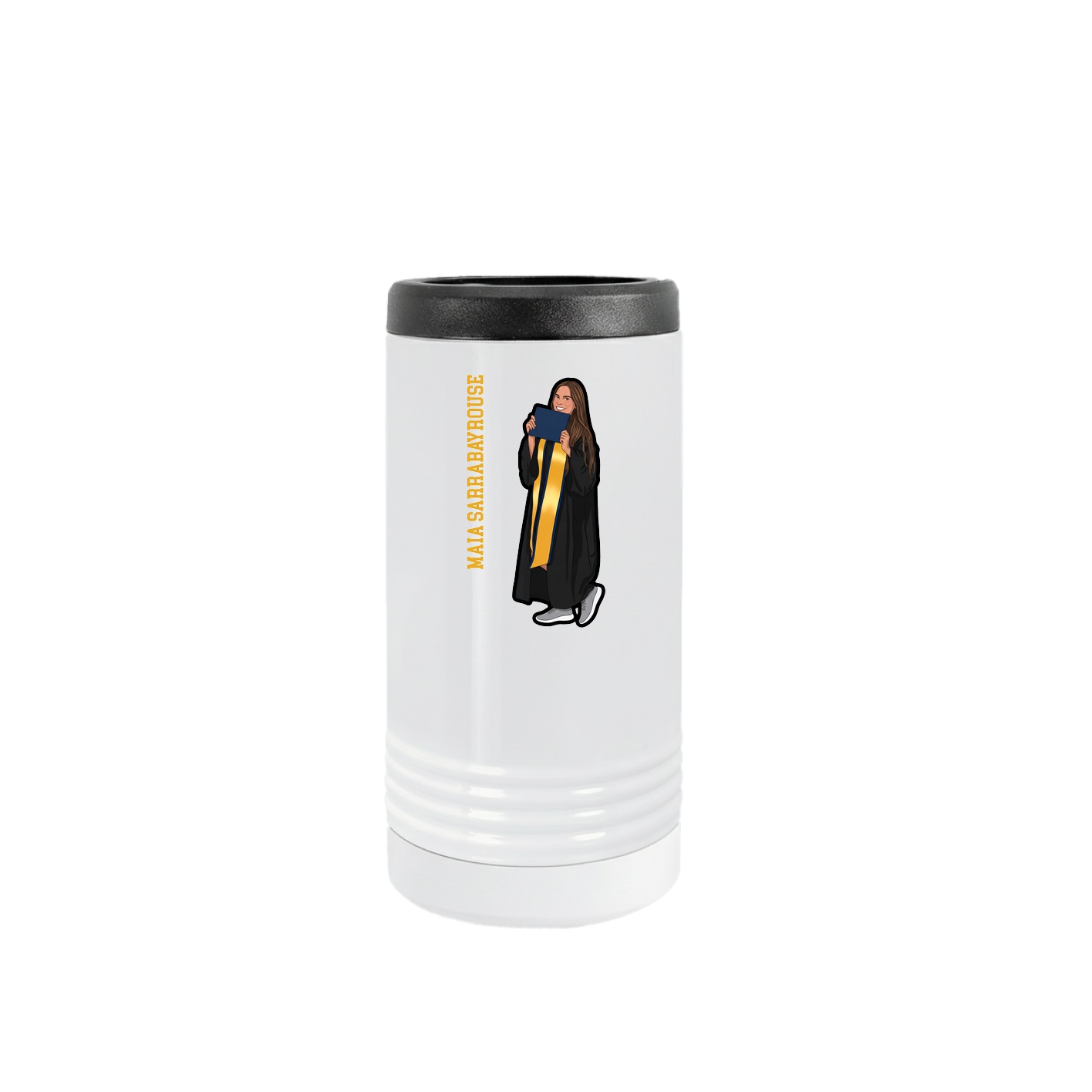 Slim Beverage Holder — Name Vertical in White