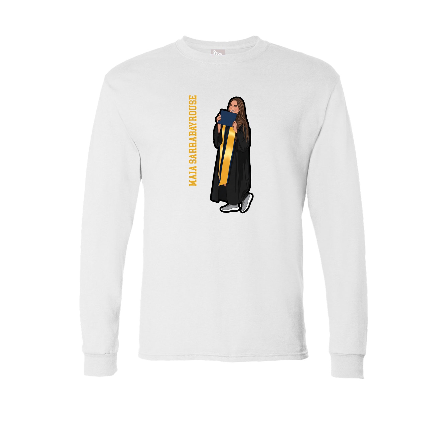 Long Sleeve Tee — Name Vertical in White