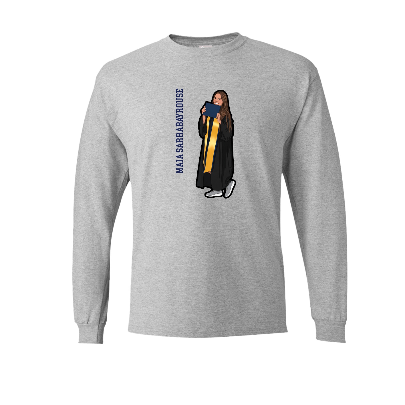 Long Sleeve Tee — Name Vertical in Grey