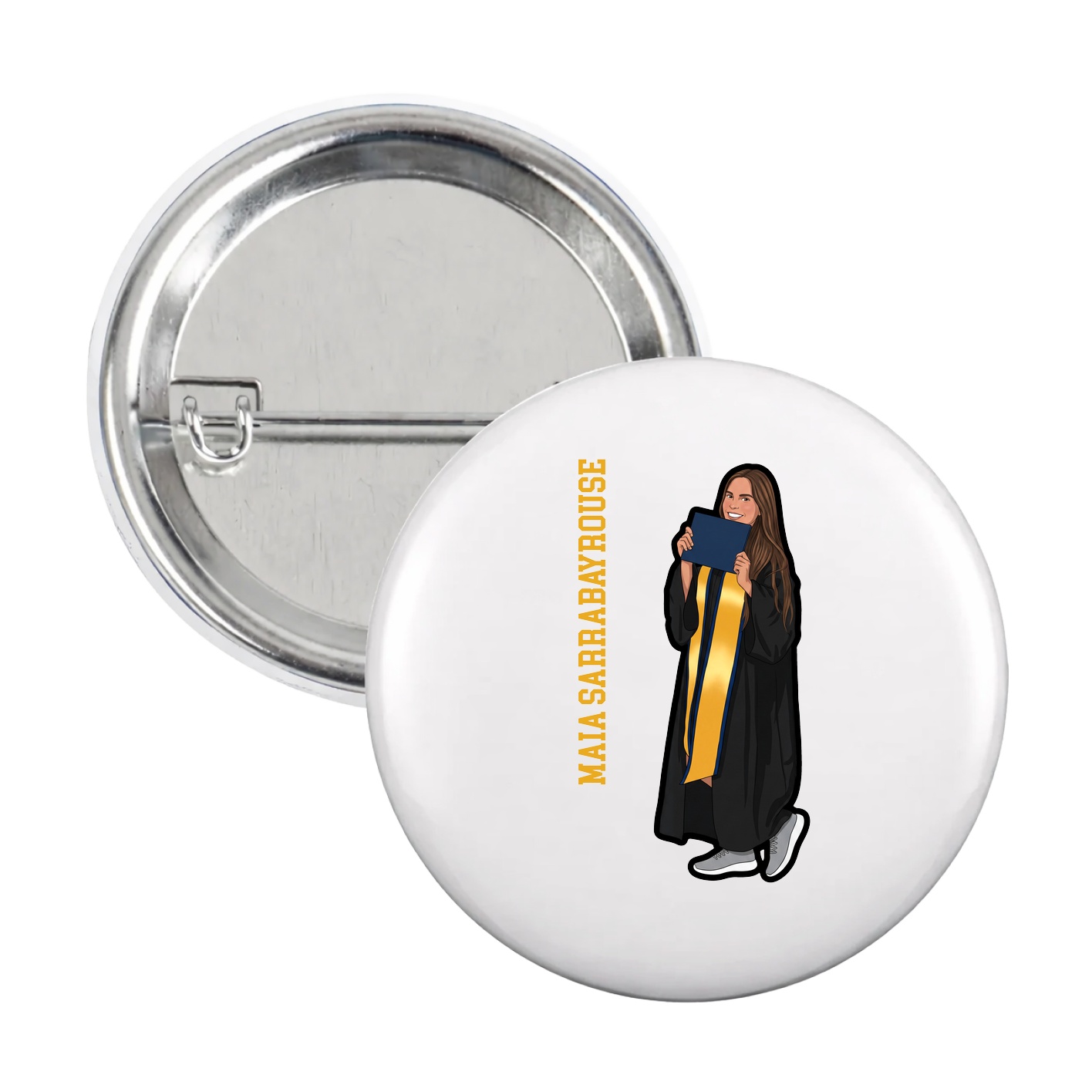 Game Day Button — Name Vertical in White