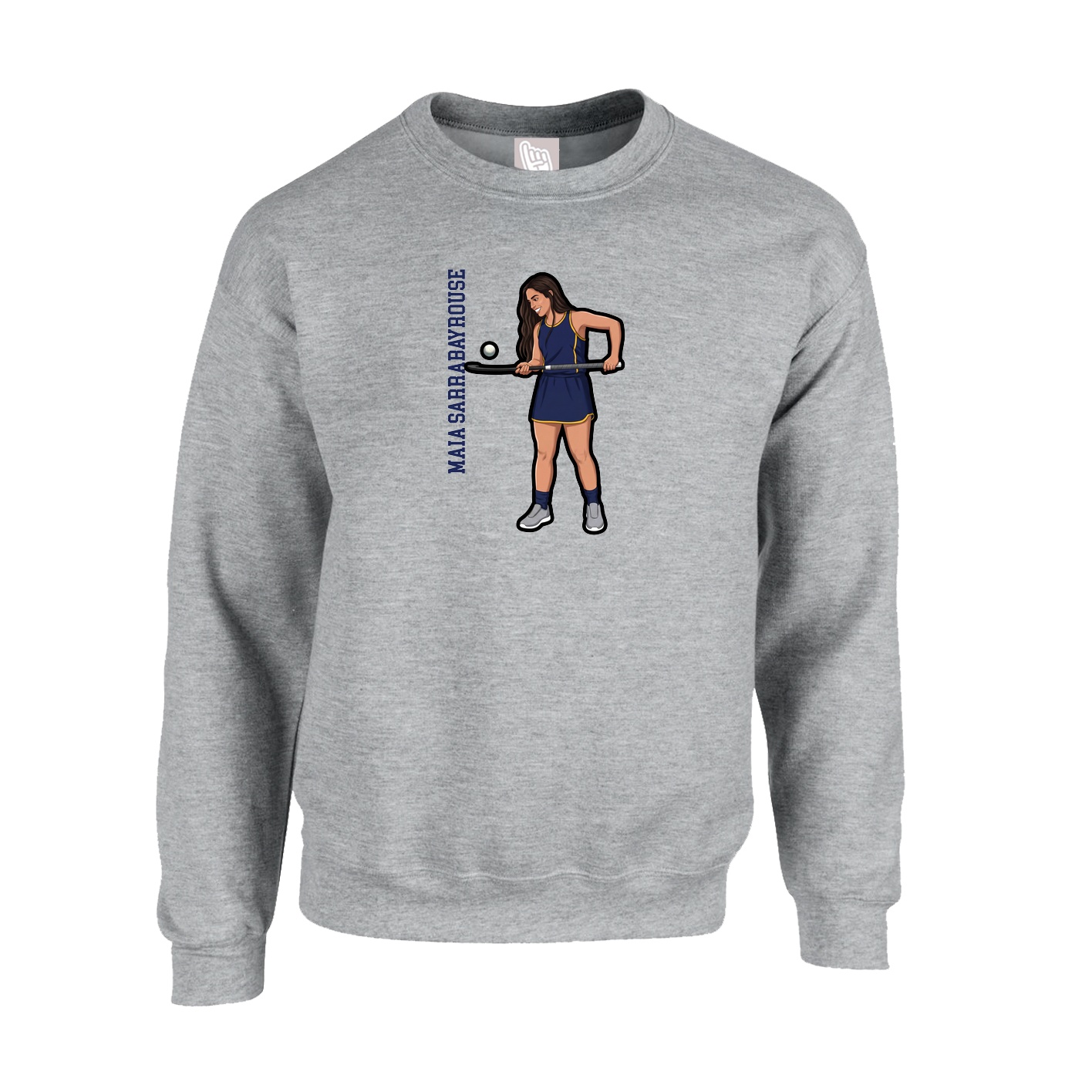 Fleece Crew — Name Vertical in Grey