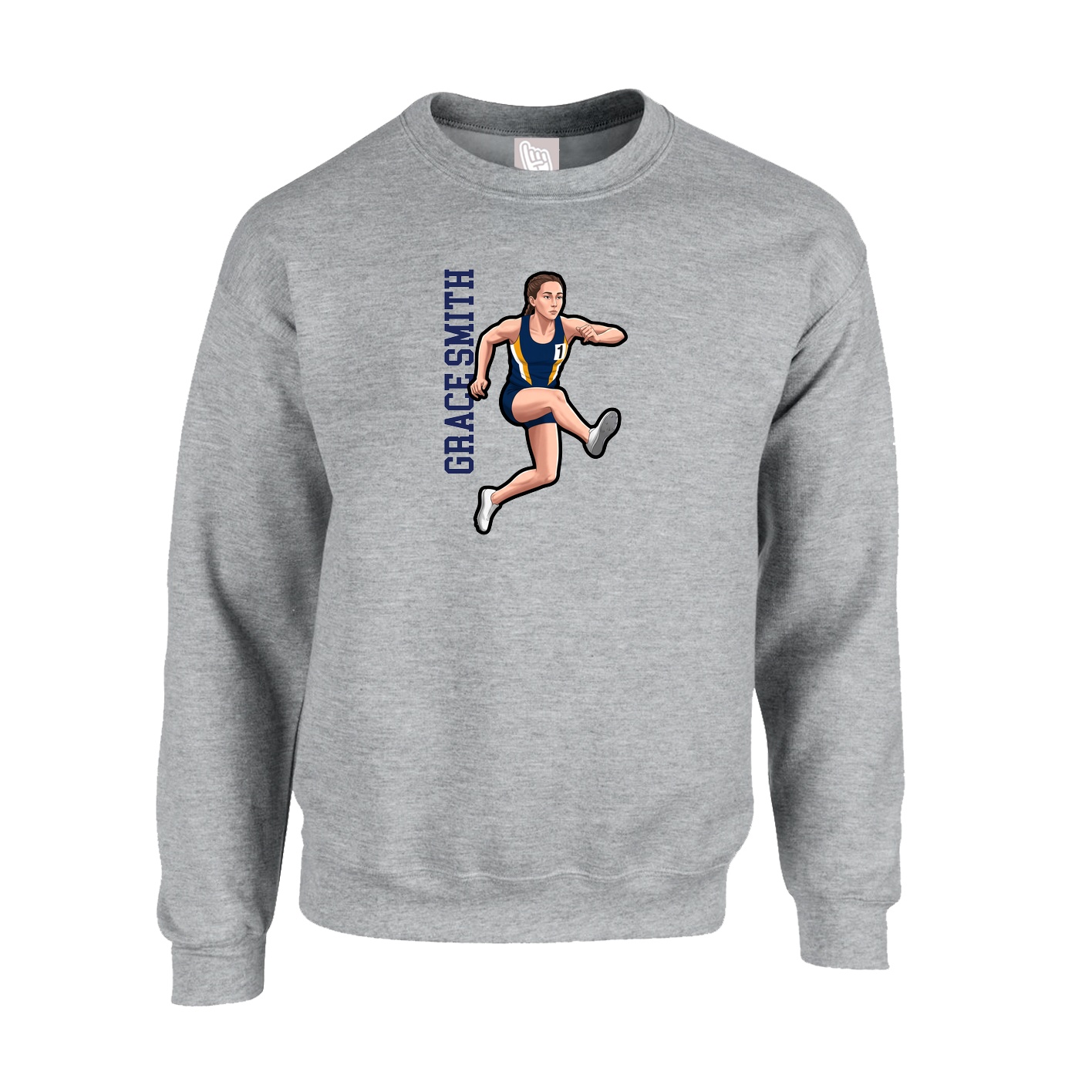 Fleece Crew — Name Vertical in Grey
