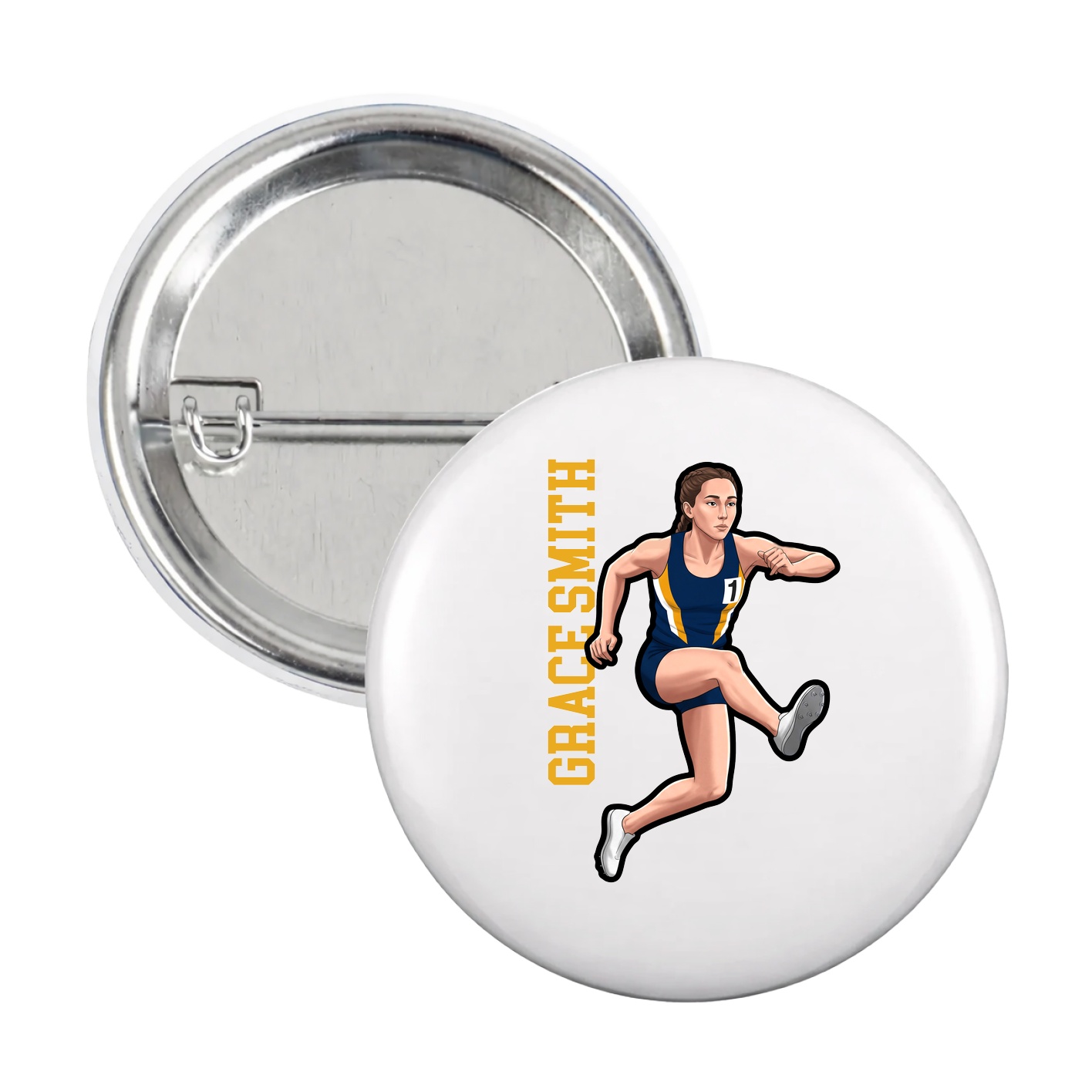 Game Day Button — Name Vertical in White