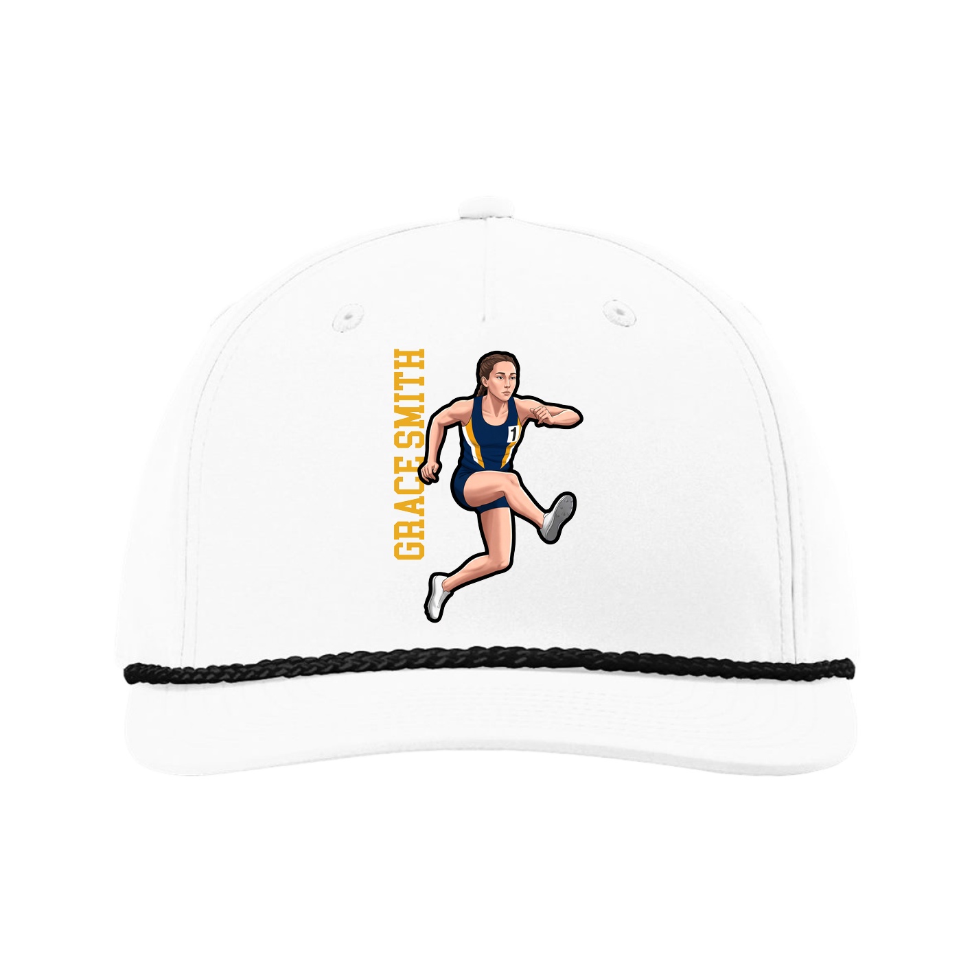 Five-Panel Classic Rope Cap — Name Vertical in White