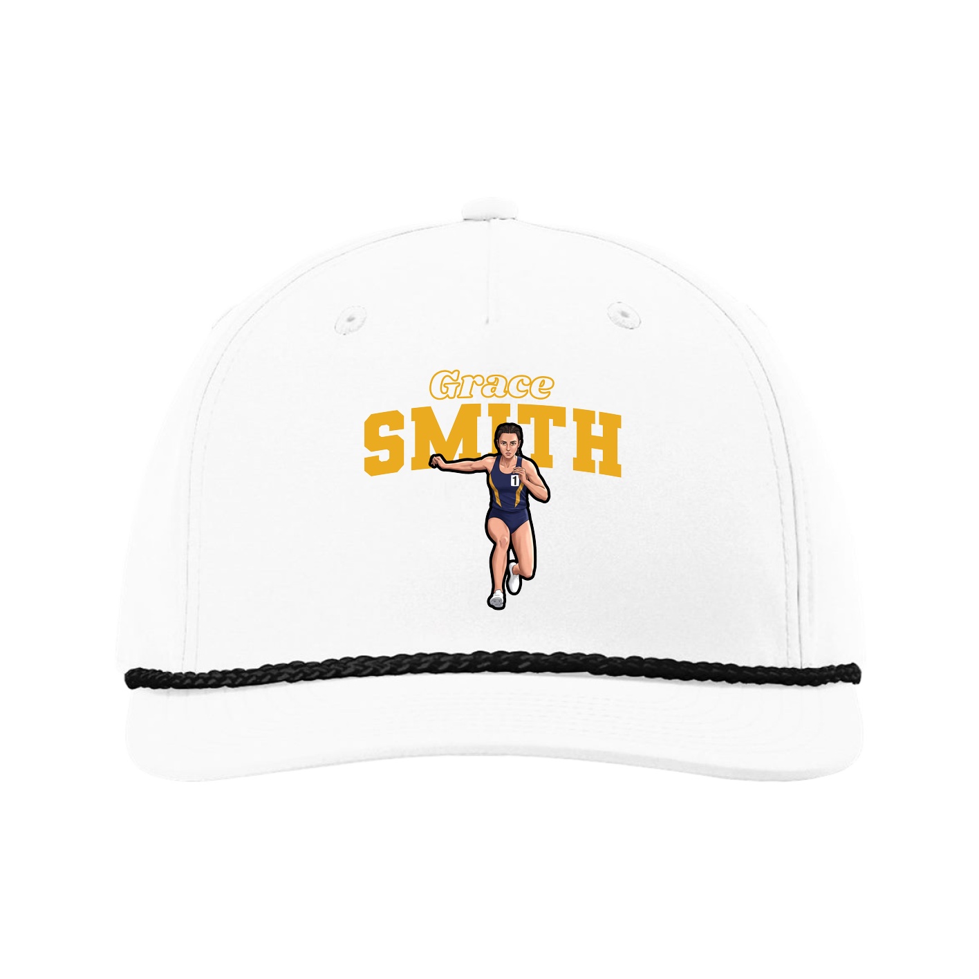 Five-Panel Classic Rope Cap — Name Arch in White