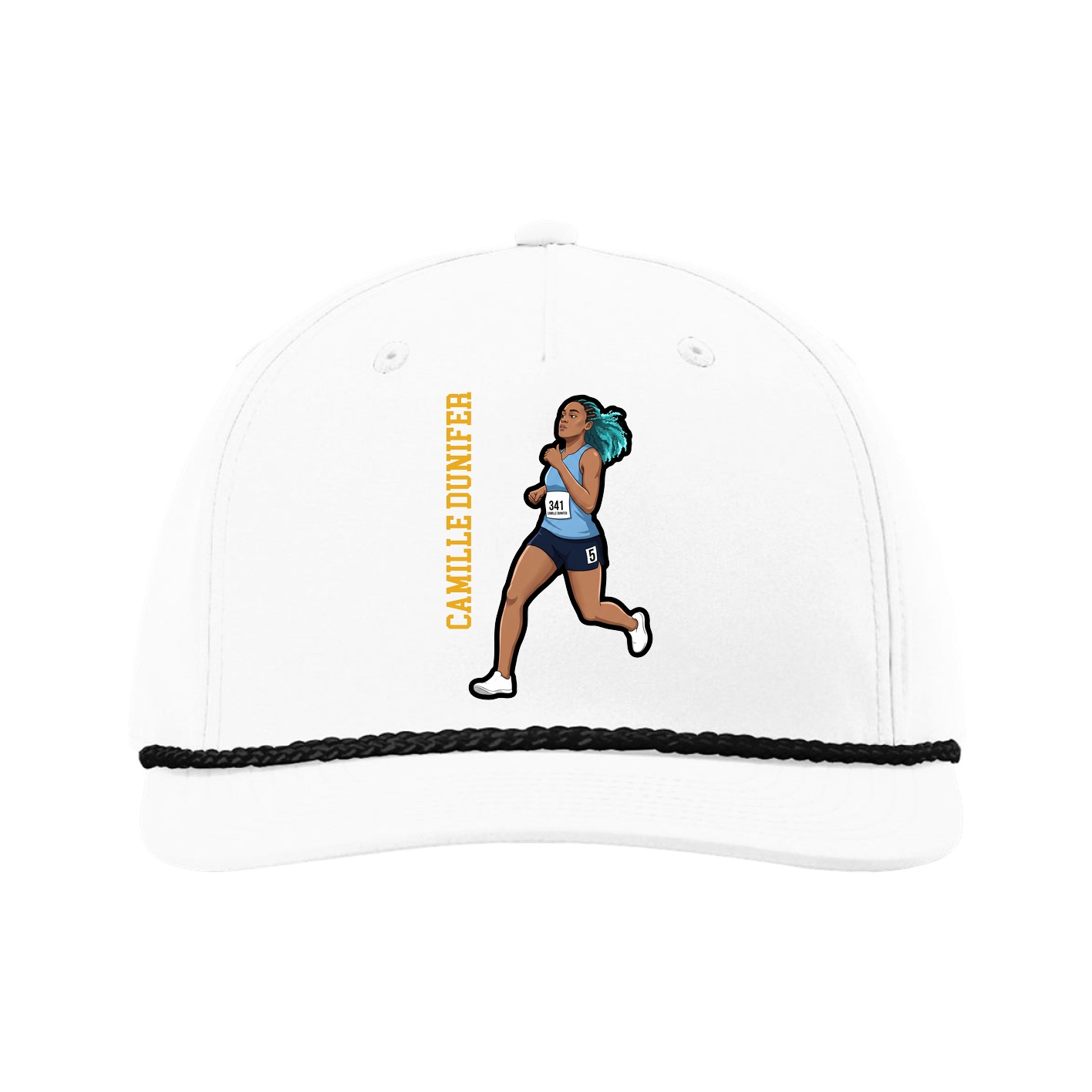 Five-Panel Classic Rope Cap — Name Vertical in White