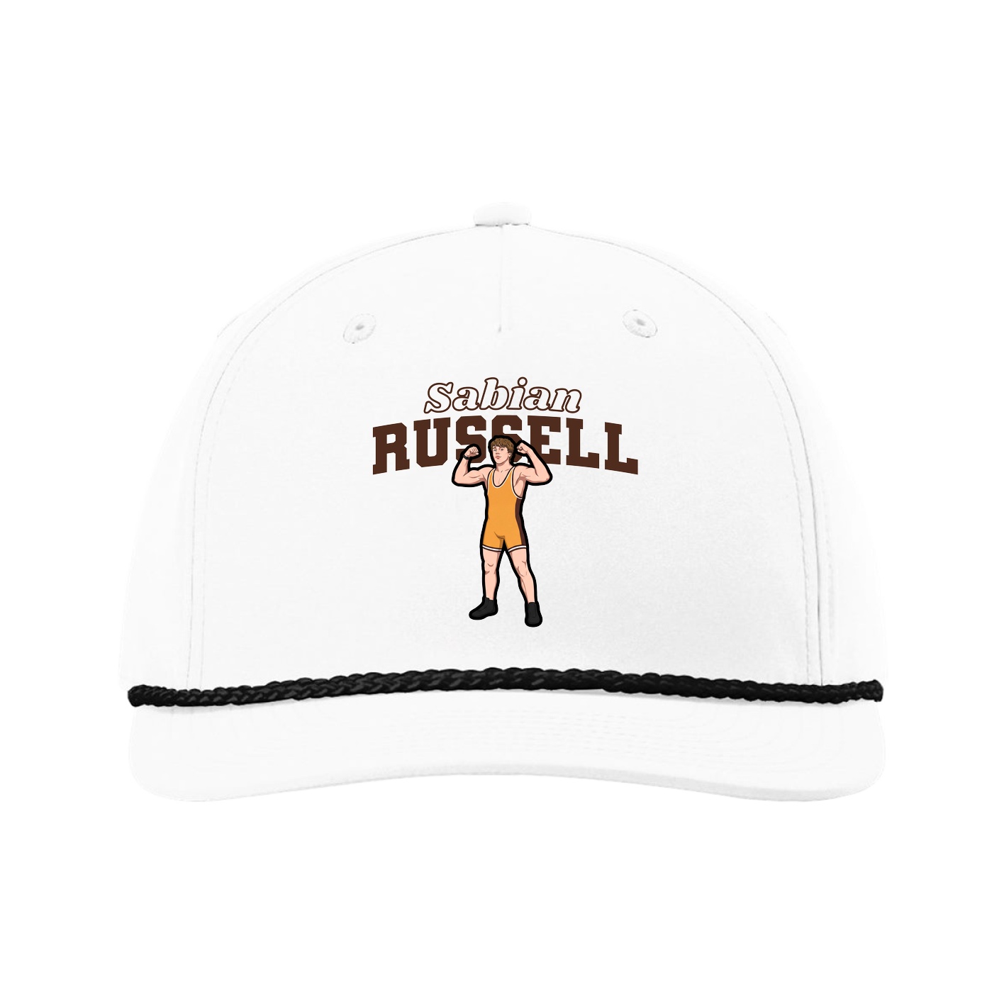 Five-Panel Classic Rope Cap — Name Arch in White