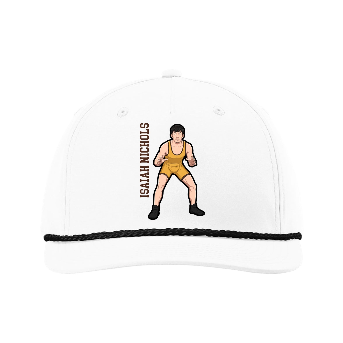 Five-Panel Classic Rope Cap — Name Vertical in White