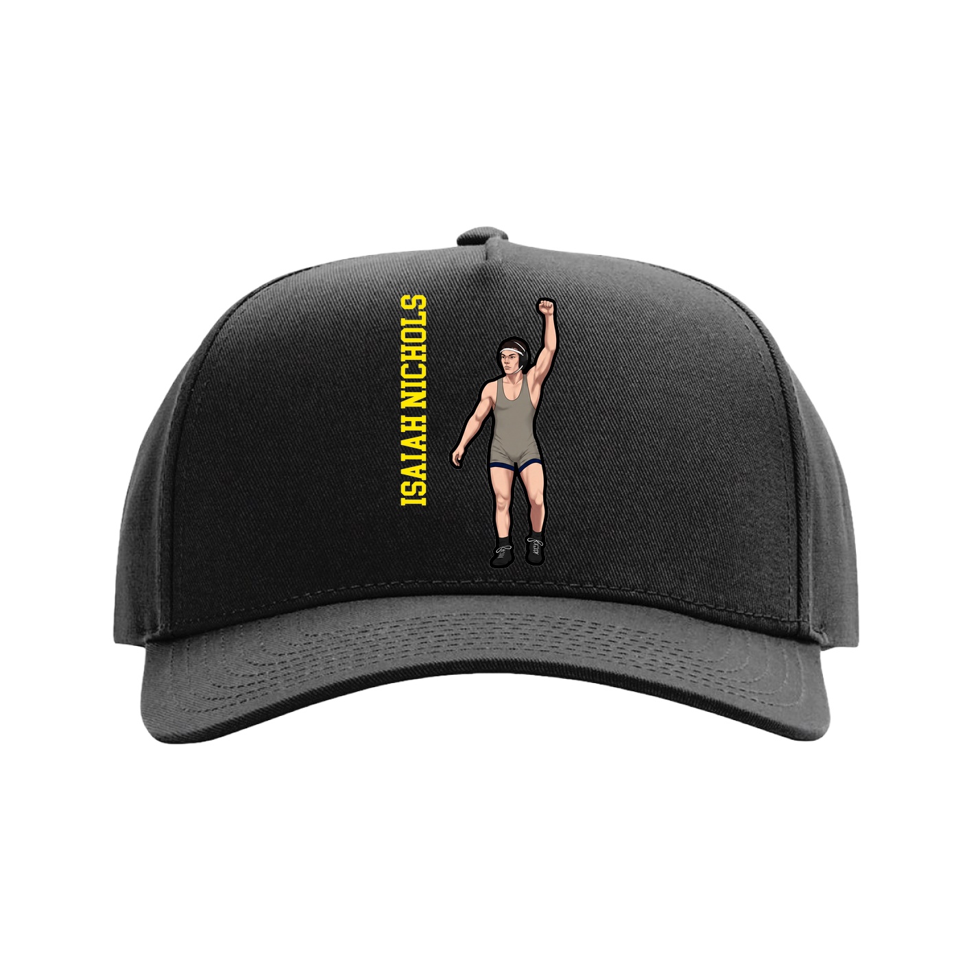 Full Fabric Five-Panel Champ Cap — Name Vertical in Black
