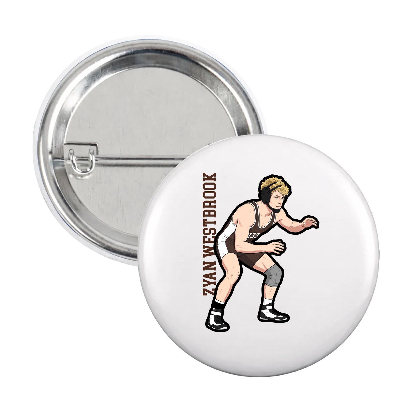 Game Day Button — Name Vertical in White