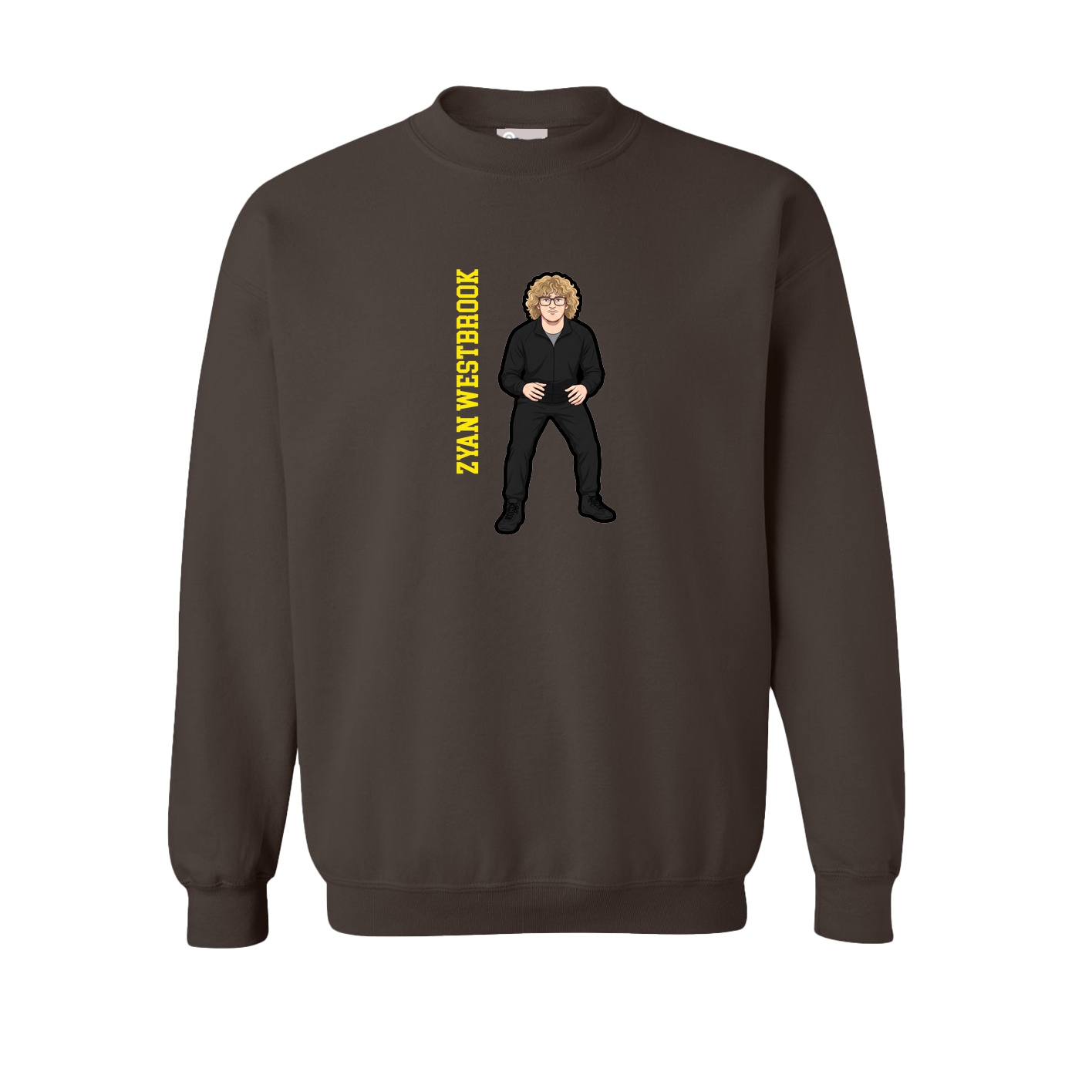 Fleece Crew — Name Vertical in Brown