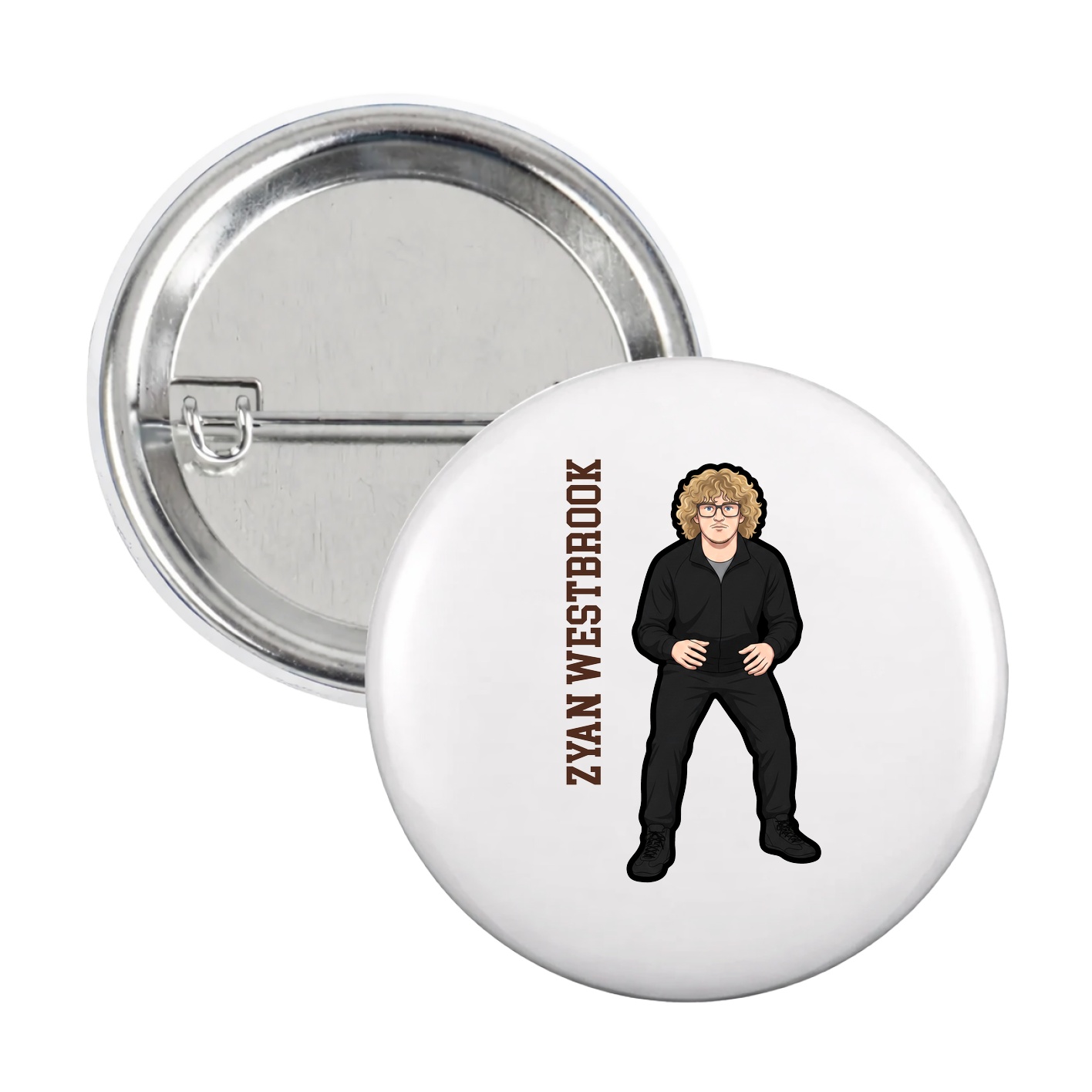 Game Day Button — Name Vertical in White