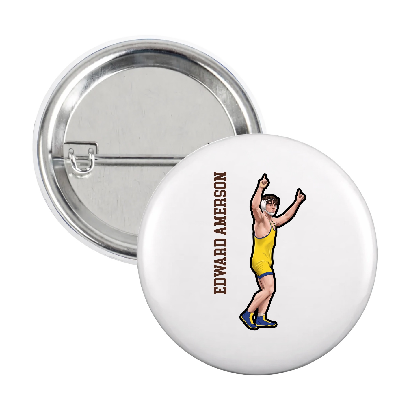 Game Day Button — Name Vertical in White
