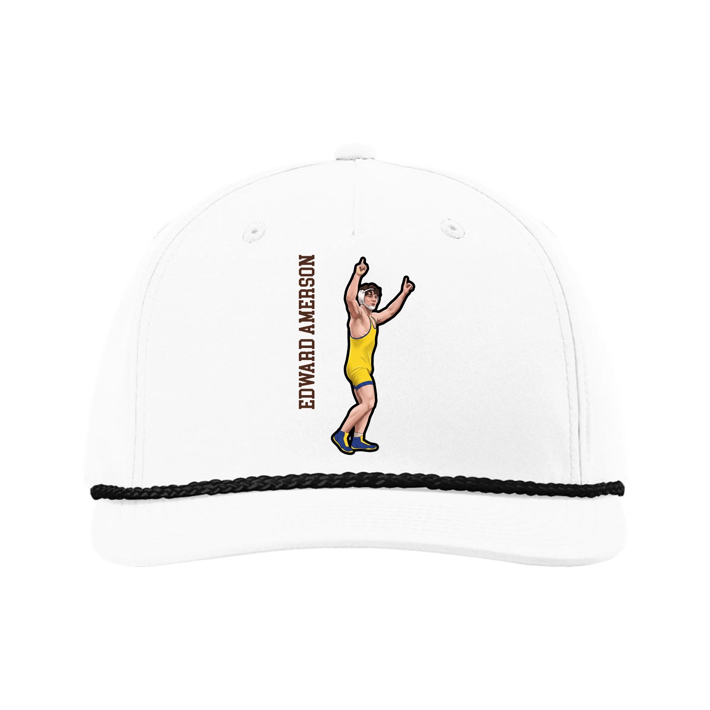 Five-Panel Classic Rope Cap — Name Vertical in White