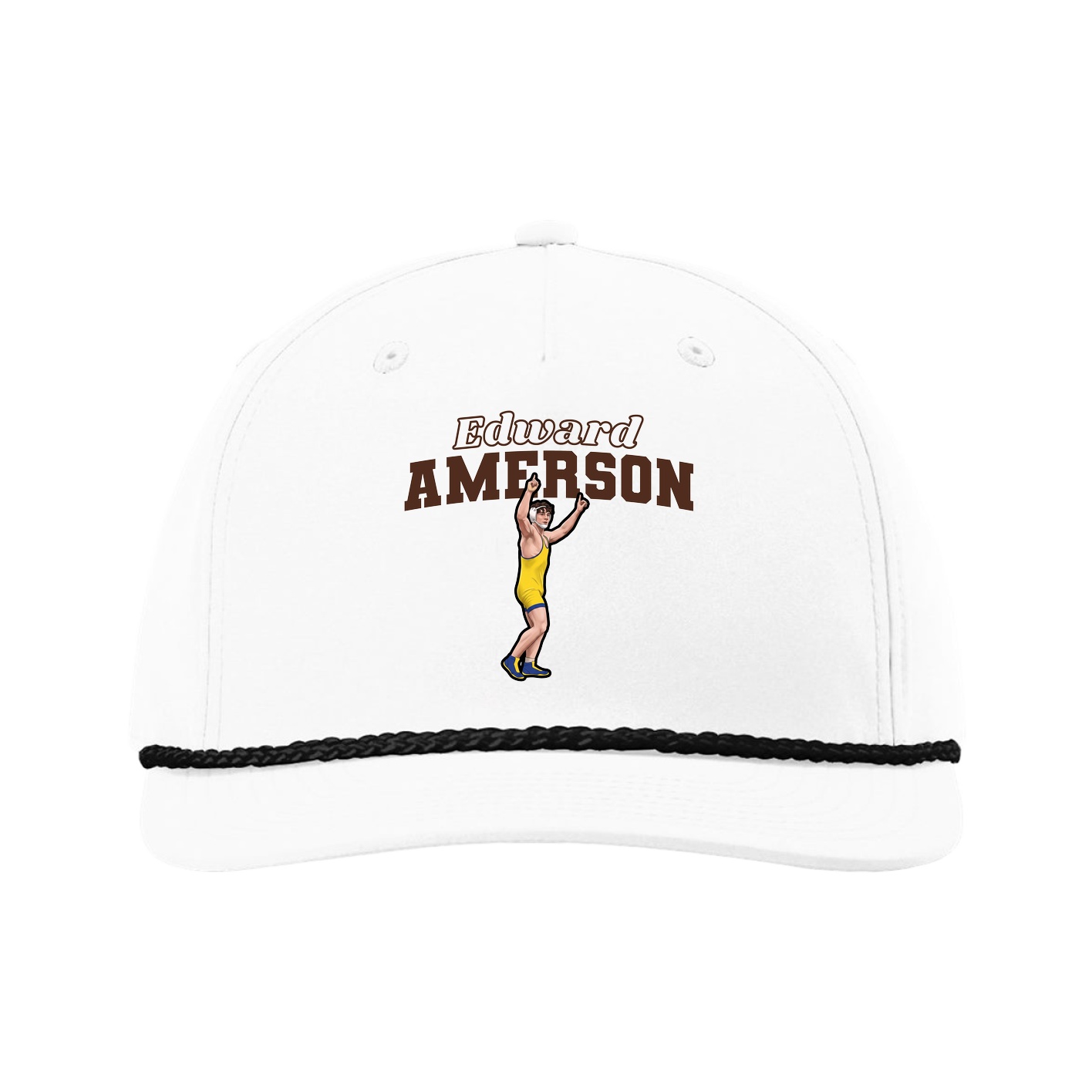 Five-Panel Classic Rope Cap — Name Arch in White