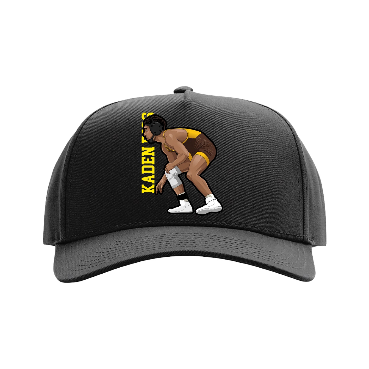 Full Fabric Five-Panel Champ Cap — Name Vertical in Black