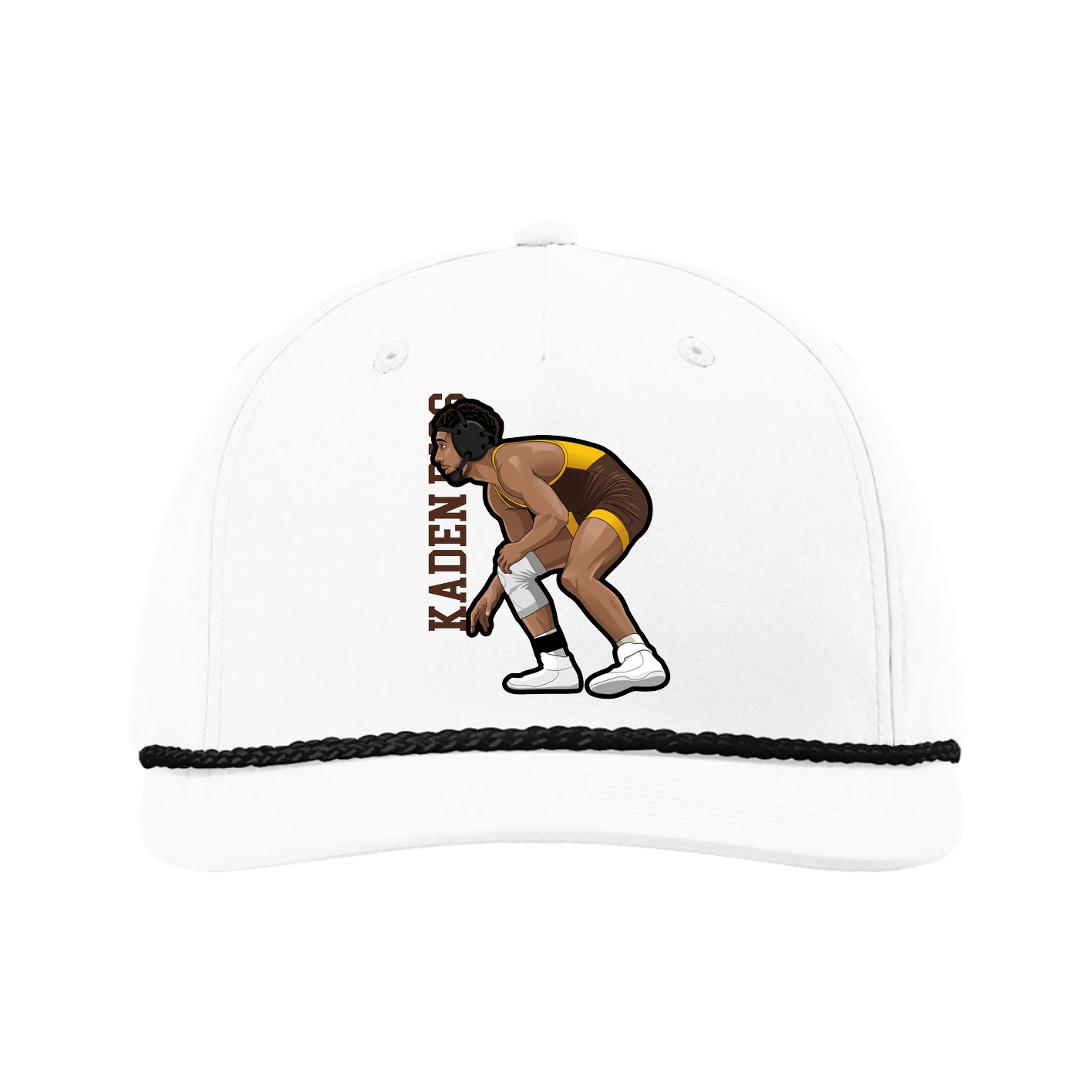Five-Panel Classic Rope Cap — Name Vertical in White