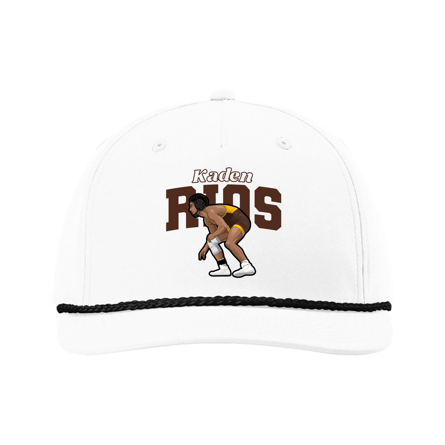 Five-Panel Classic Rope Cap — Name Arch in White
