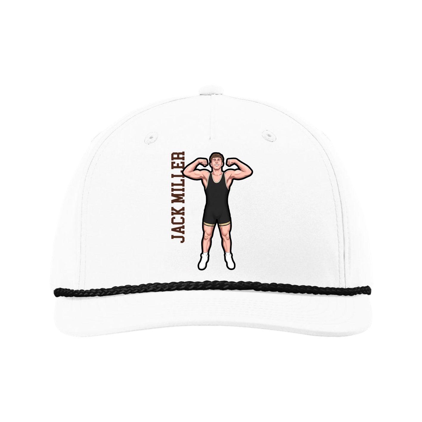Five-Panel Classic Rope Cap — Name Vertical in White