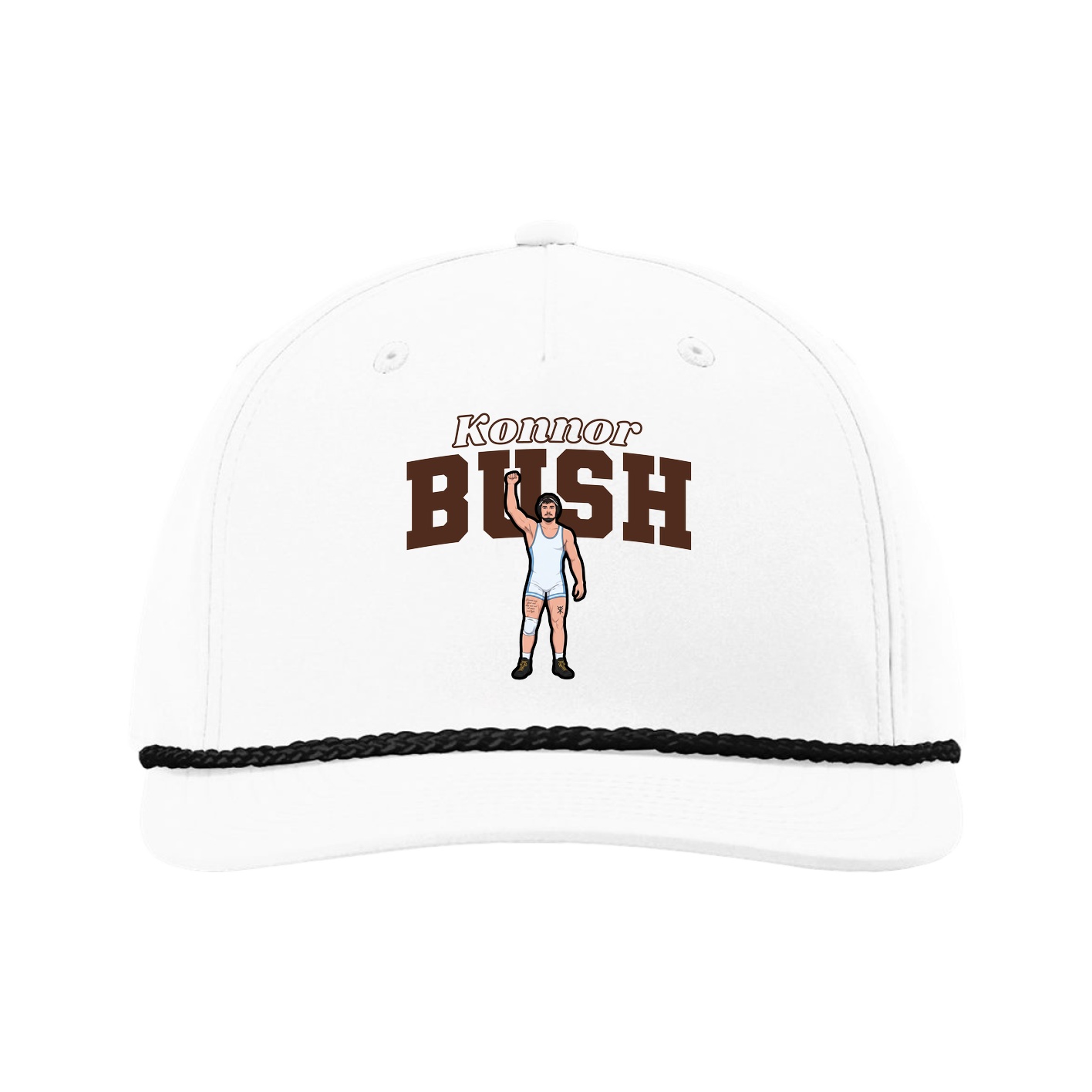Five-Panel Classic Rope Cap — Name Arch in White