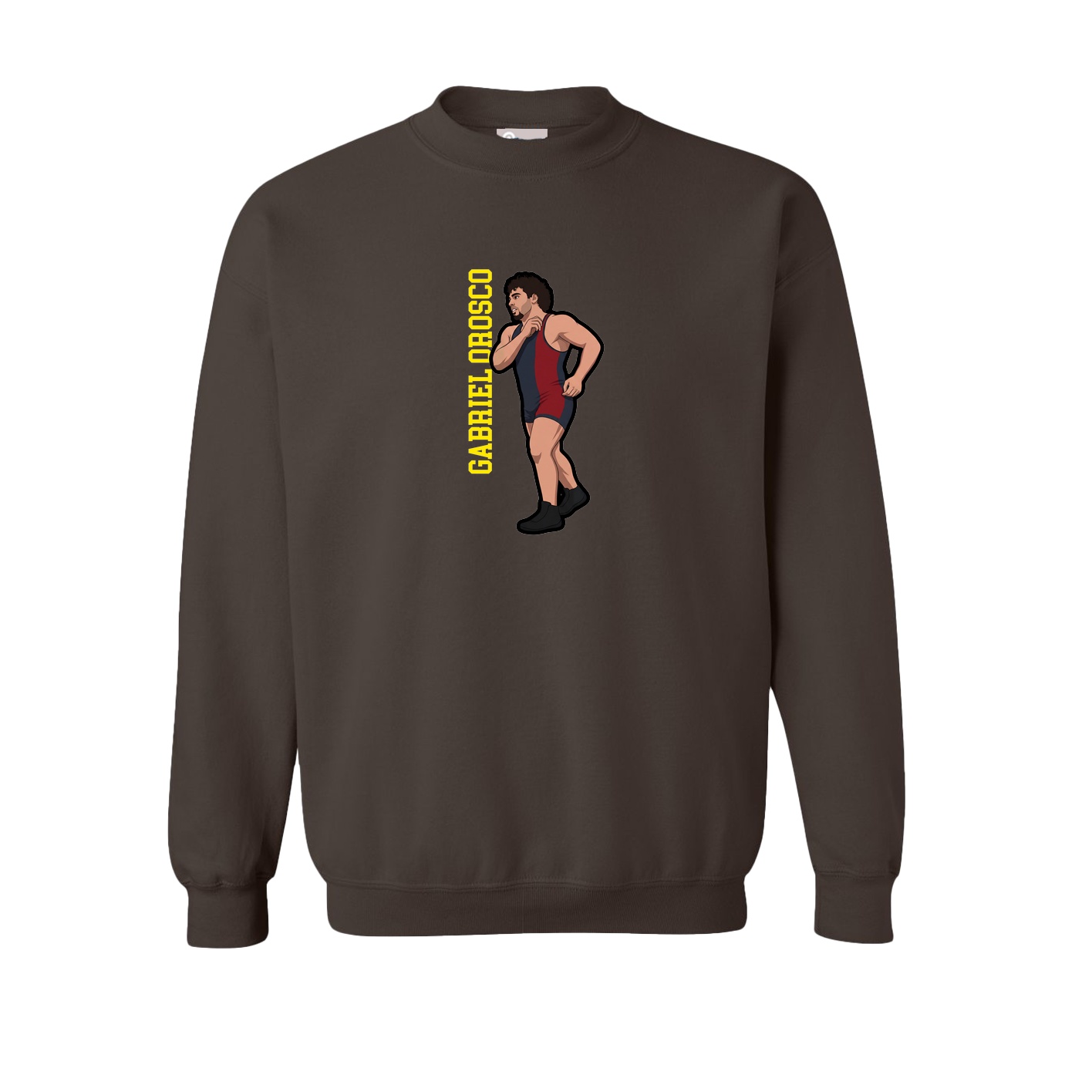 Fleece Crew — Name Vertical in Brown
