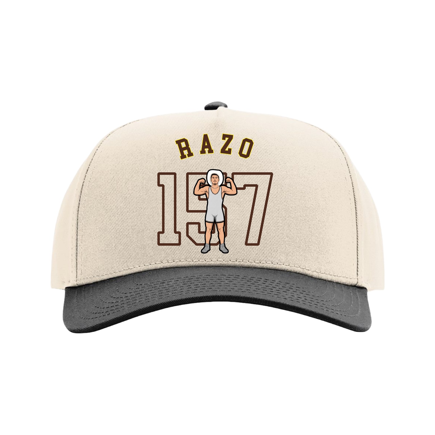 Full Fabric Five-Panel Champ Cap — Shirsey Arch in Cream/Black
