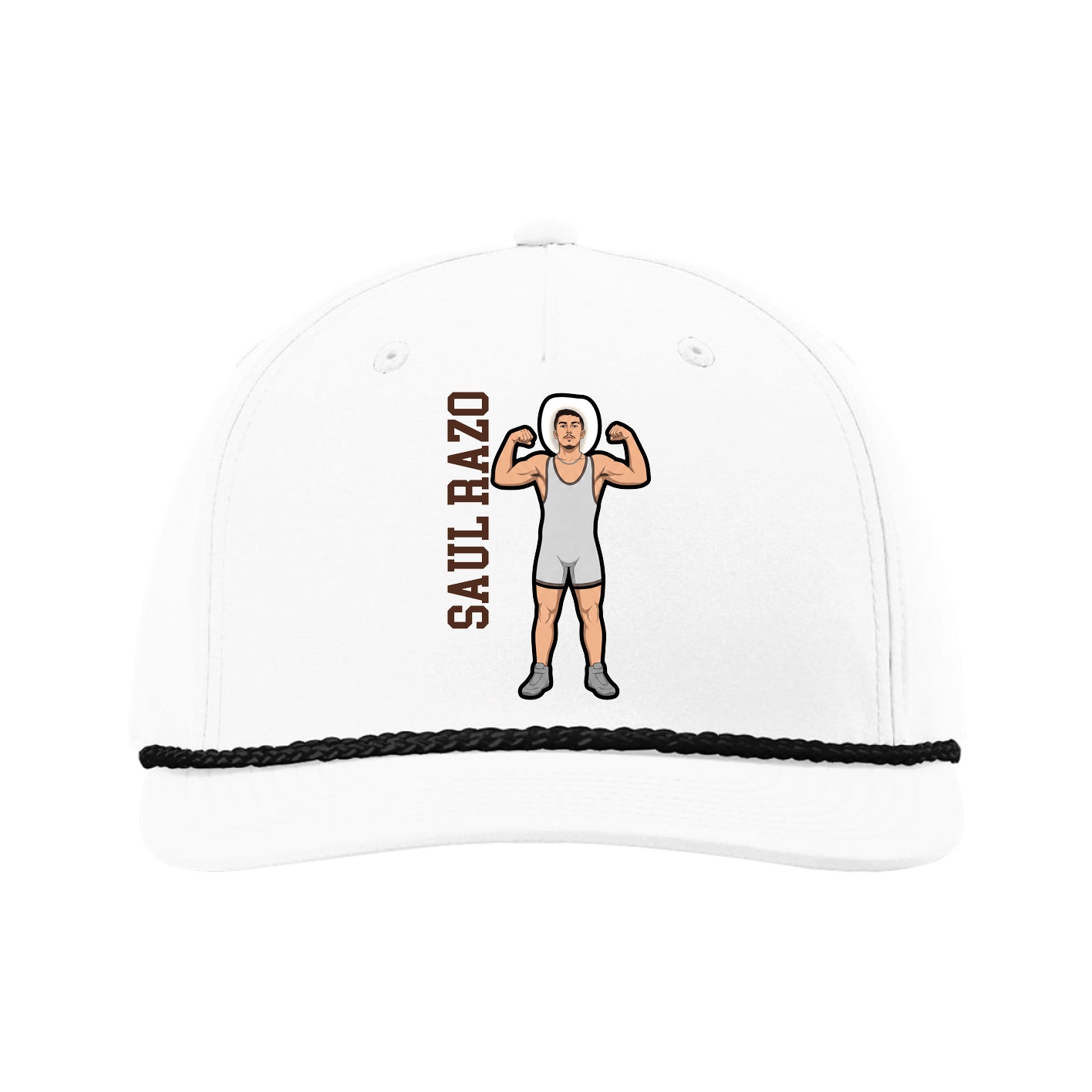 Five-Panel Classic Rope Cap — Name Vertical in White