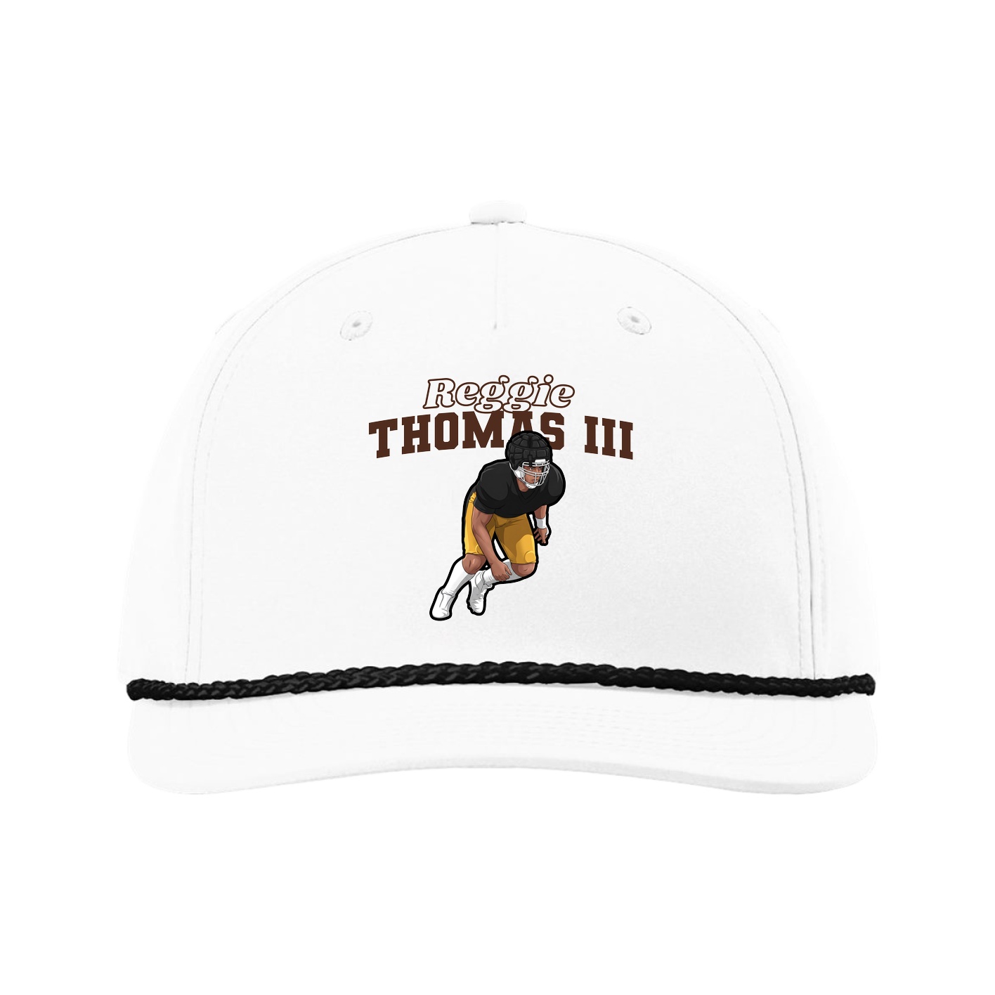 Five-Panel Classic Rope Cap — Name Arch in White
