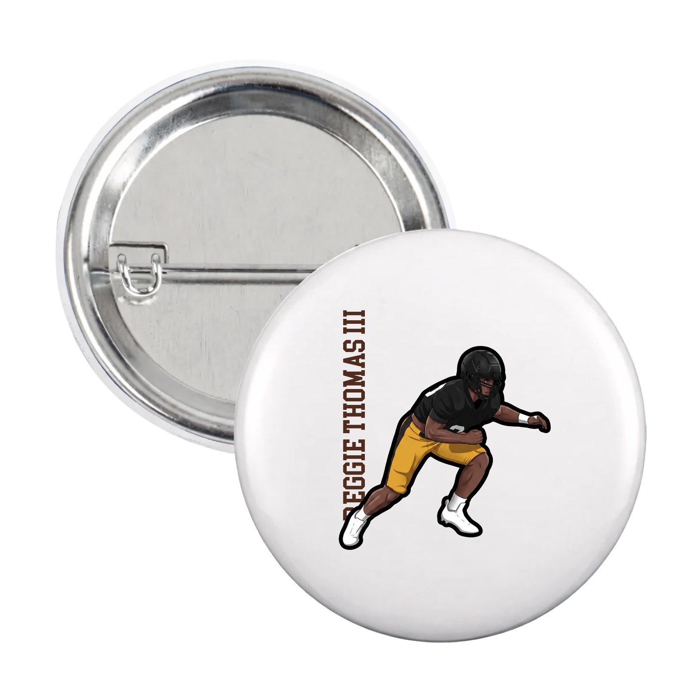 Game Day Button — Name Vertical in White