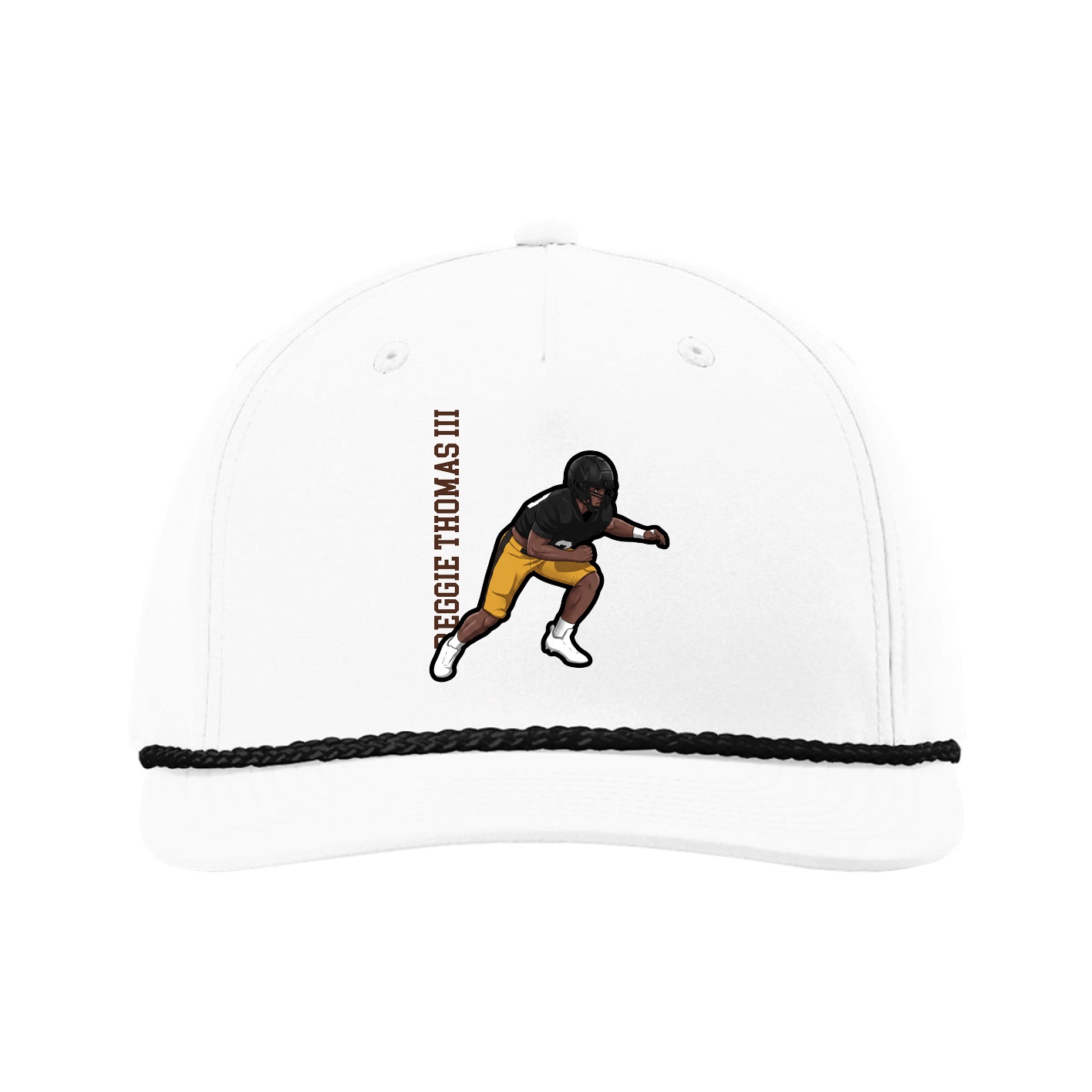 Five-Panel Classic Rope Cap — Name Vertical in White