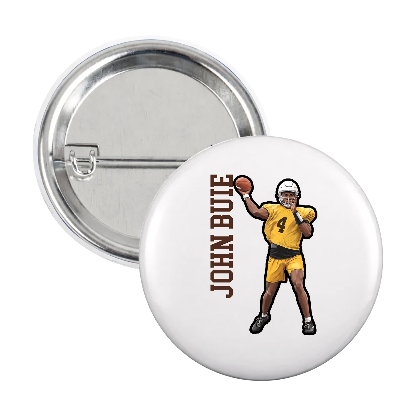 Game Day Button — Name Vertical in White