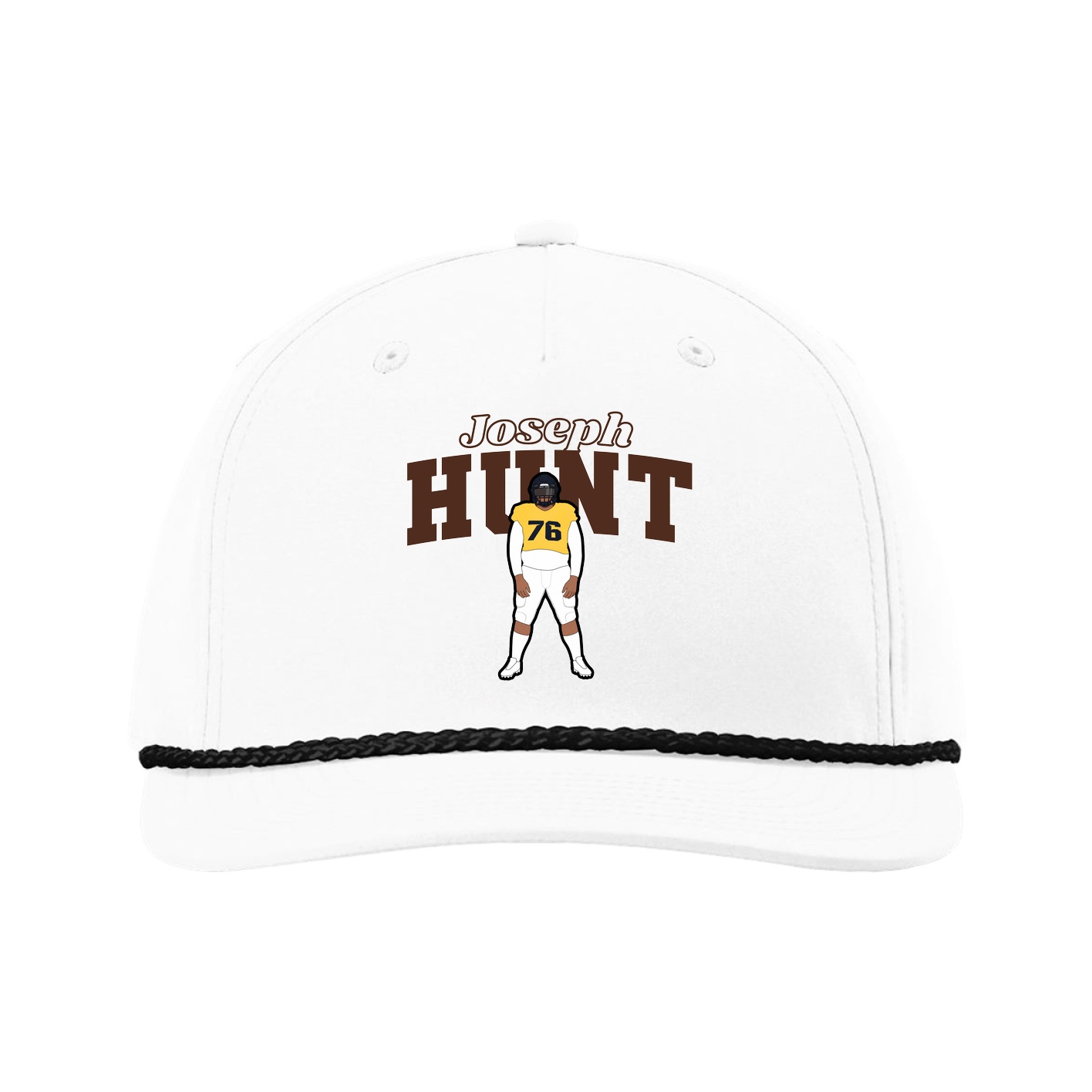 Five-Panel Classic Rope Cap — Name Arch in White