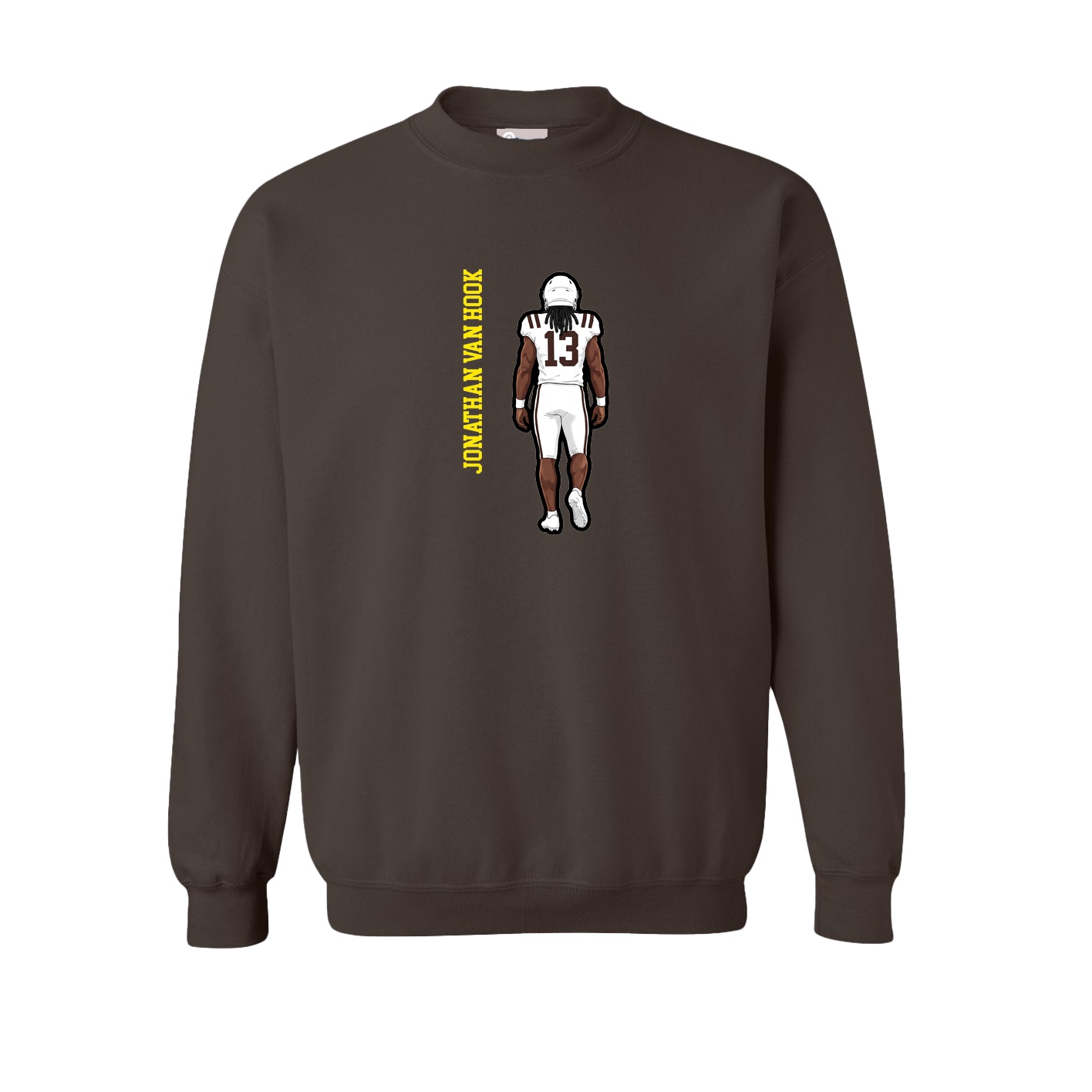 Fleece Crew — Name Vertical in Brown