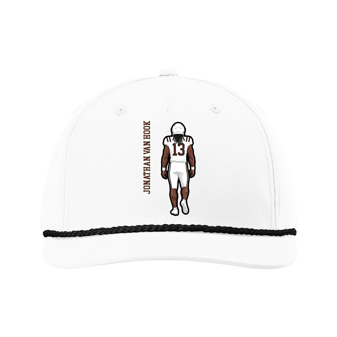 Five-Panel Classic Rope Cap — Name Vertical in White