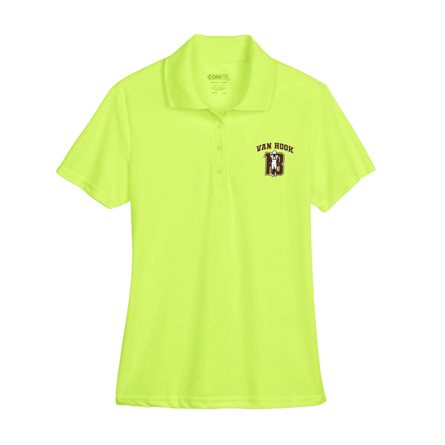 Womens Performance Polo — Number in Yellow