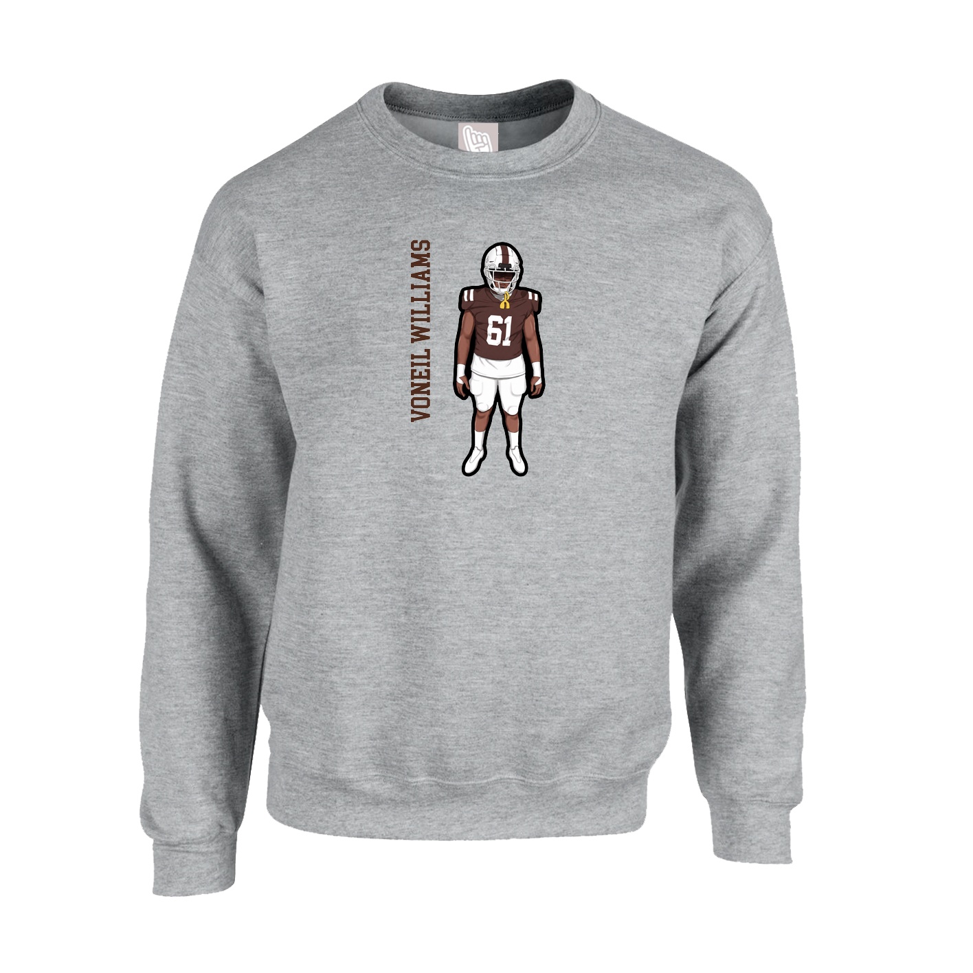 Fleece Crew — Name Vertical in Grey
